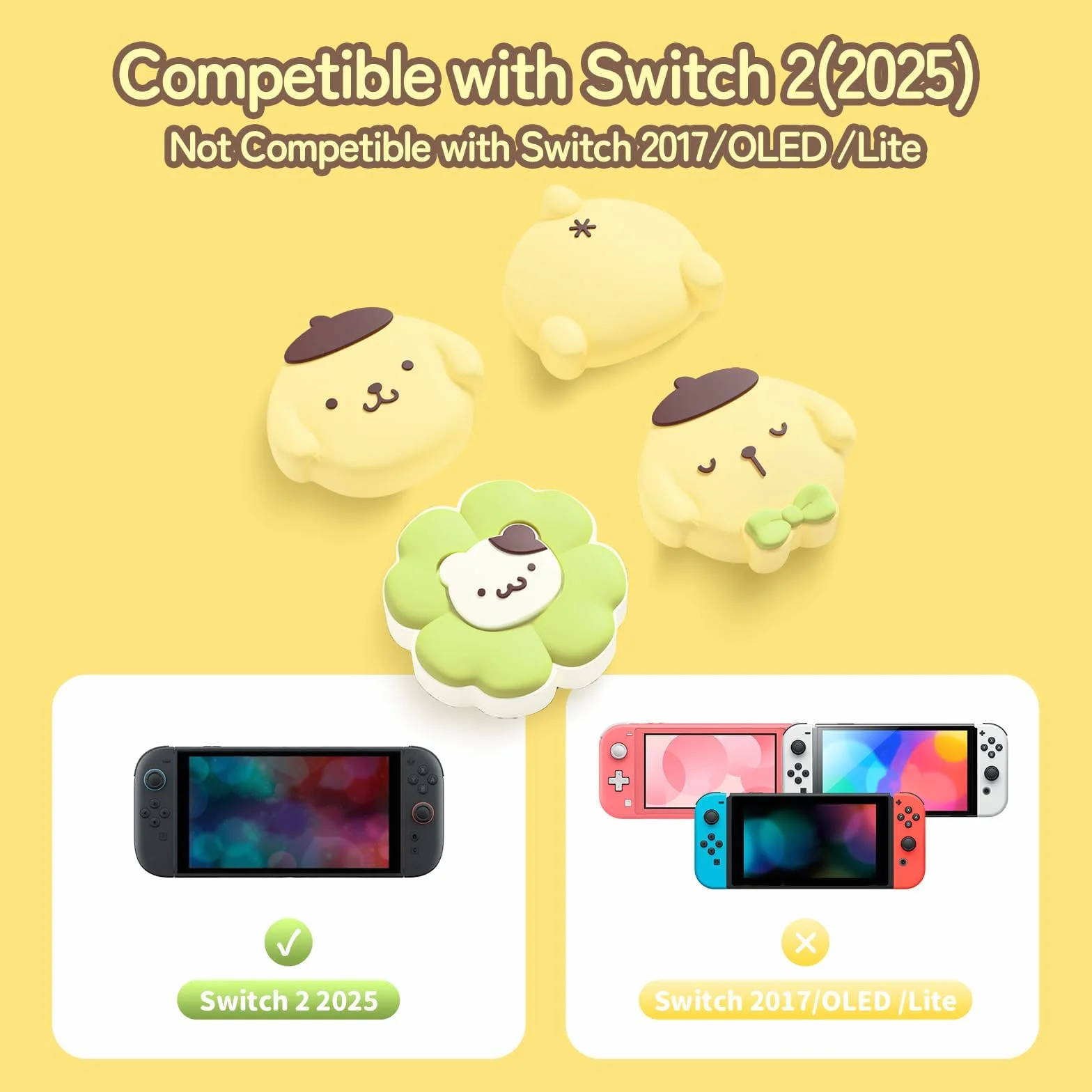 Silikonowe nakładki na joystick na kciuk kompatybilne z Switch 2 (2025), urocze nakładki na kciuki do konsoli do gier Switch 2, 4 szt. - BDG