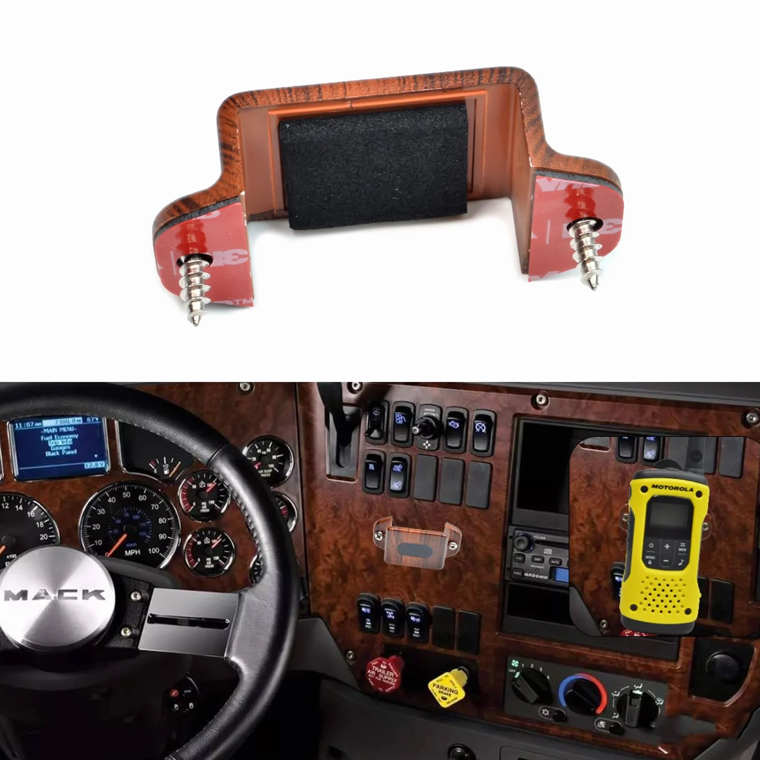 UAYESOK Uchwyt na krótkofalówkę, uchwyt na deskę rozdzielczą, ze śrubami i klejem 3M, do Motorola Baofeng Kenwood Quansheng Icom Midland Sepura Radio (rysunek słojów), Ciemnobrązowy rysunek słojów