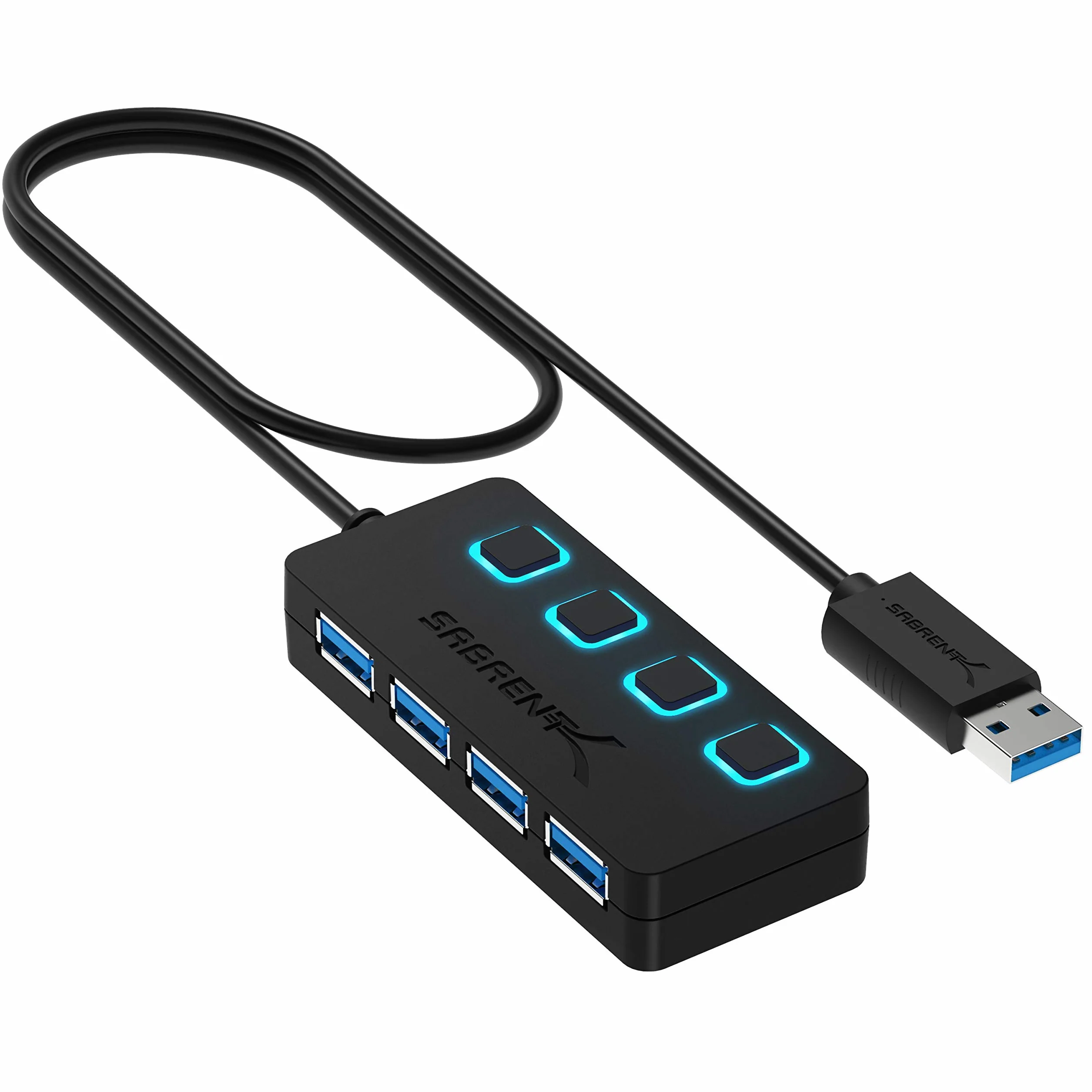 Sabrent HB-UM43 Koncentrator USB 3.0 z 4 Portami, 8,64 x 3,56 x 1,55 cm, Czarny/Niebieskie