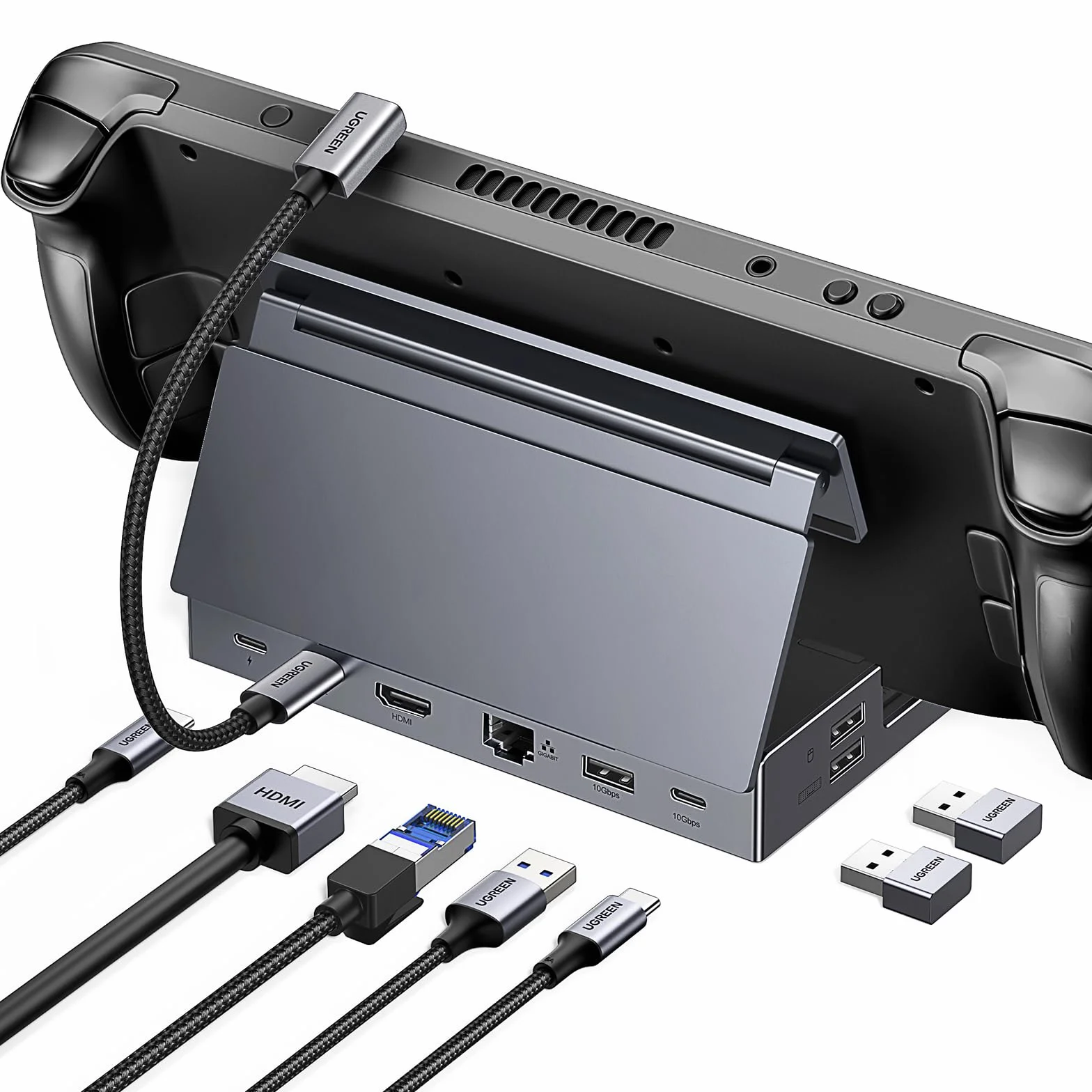 UGREEN Steam Deck Dock Stacja dokująca 9 w 1 4K@60Hz HDMI 10Gbps USB Ports Regulowany stojak Kompatybilny z Steam Deck OLED, ASUS ROG Ally, Lenovo Legion Go, MSI Claw, iPad Air/Pro, MacBook itp.