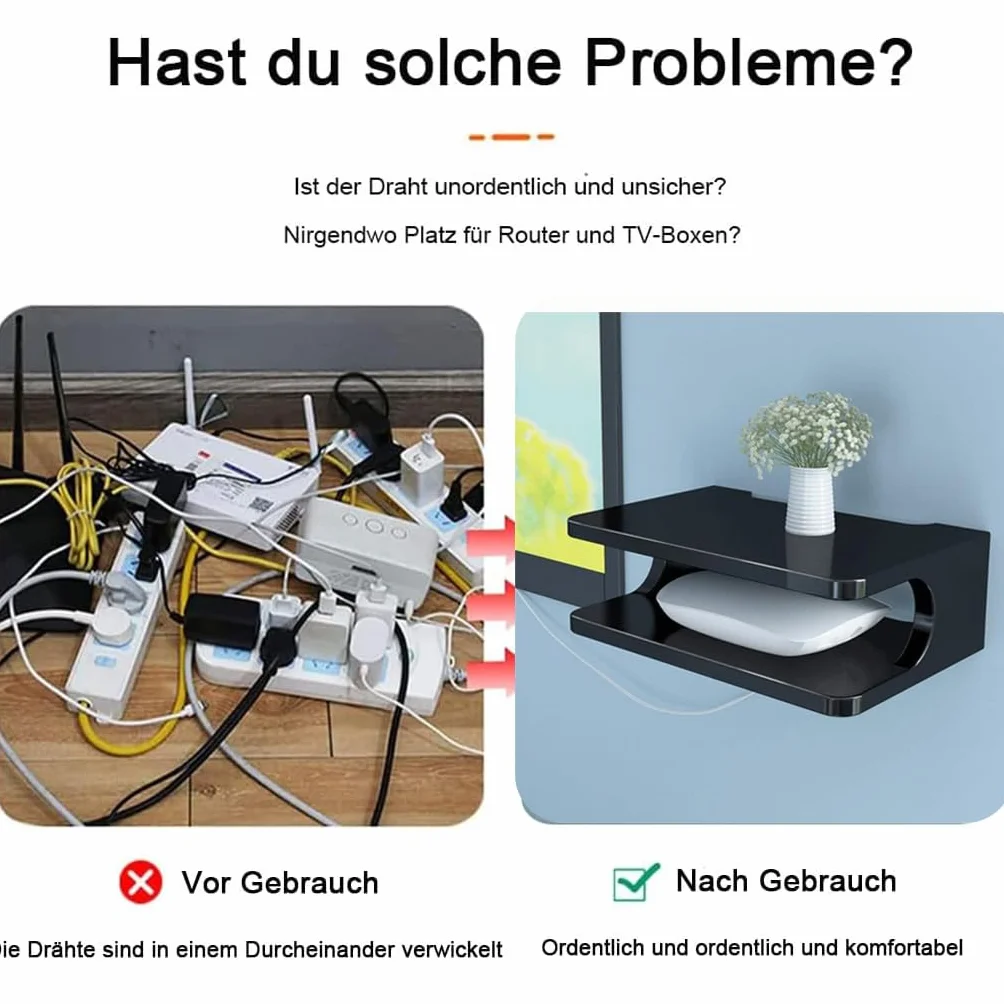 Półka naścienna pod telewizor, konsola telewizyjna z miejscem na router, DVD, czarna