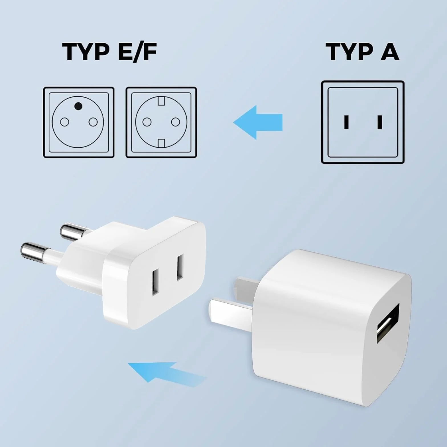 VIEVRE 2 adaptery z wtyczką UE, adapter US na UE do gniazd, adapter wtyczki Japonia Niemcy, adapter wtyczka euro, kolor biały
