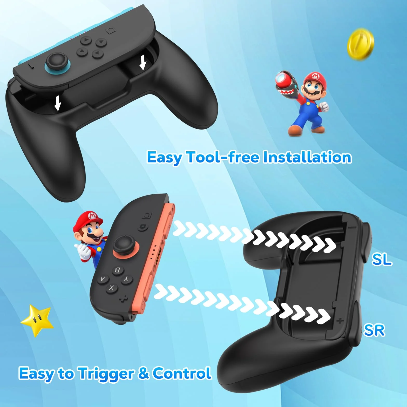 MoKo Grips for Nintendo Switch 2 Joy-Con, 2-Pack Ergonomic Joy-Con Grips for Switch 2, Anti-Slip Handle Kit Accessories, Black