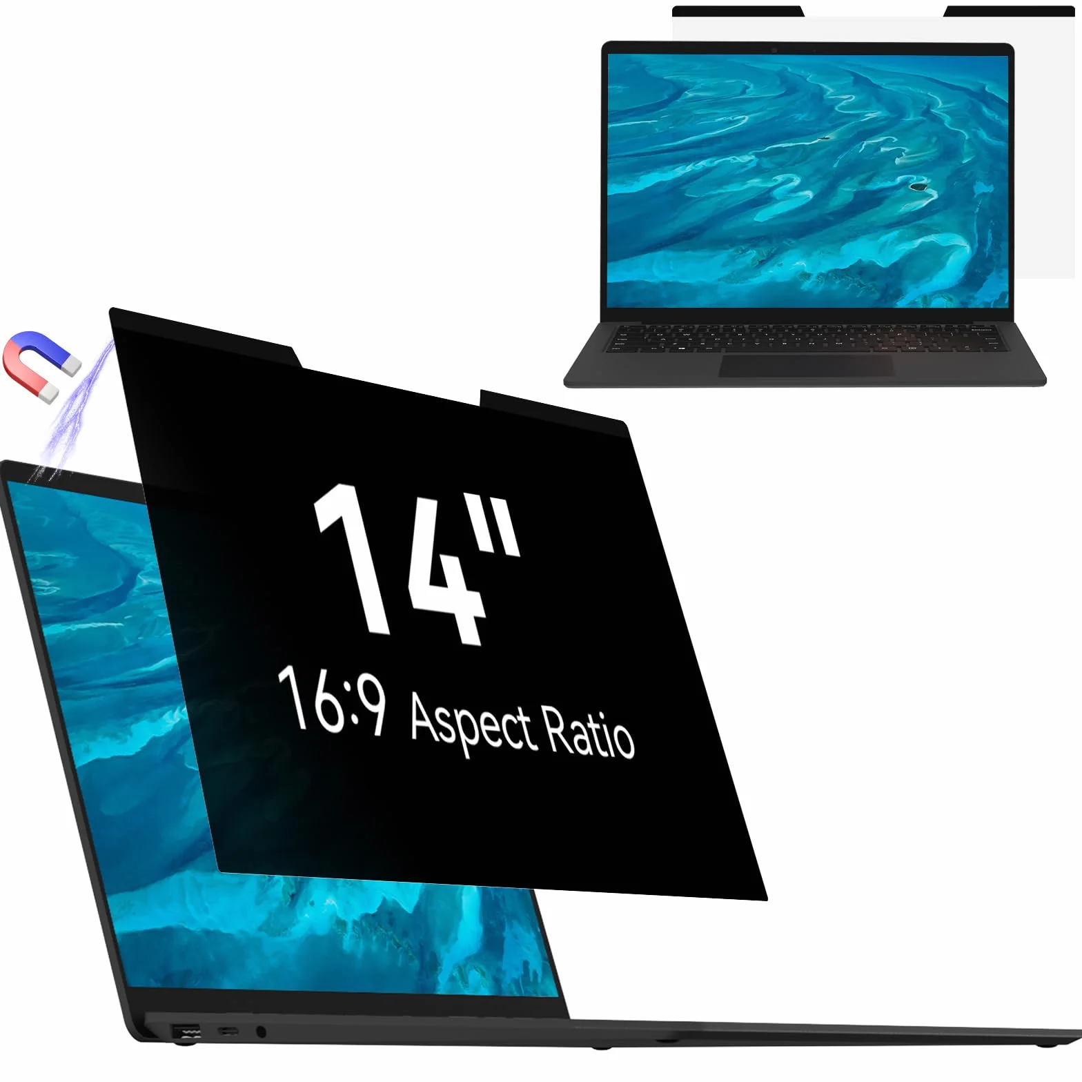 Mamol Magnetyczna ochrona prywatności do laptopa 14" 16:9, zdejmowana folia maskująca, ochrona przed niebieskim światłem, ochrona przed oślepieniem, folia ochronna na wyświetlacz do Lenovo / HP / Dell