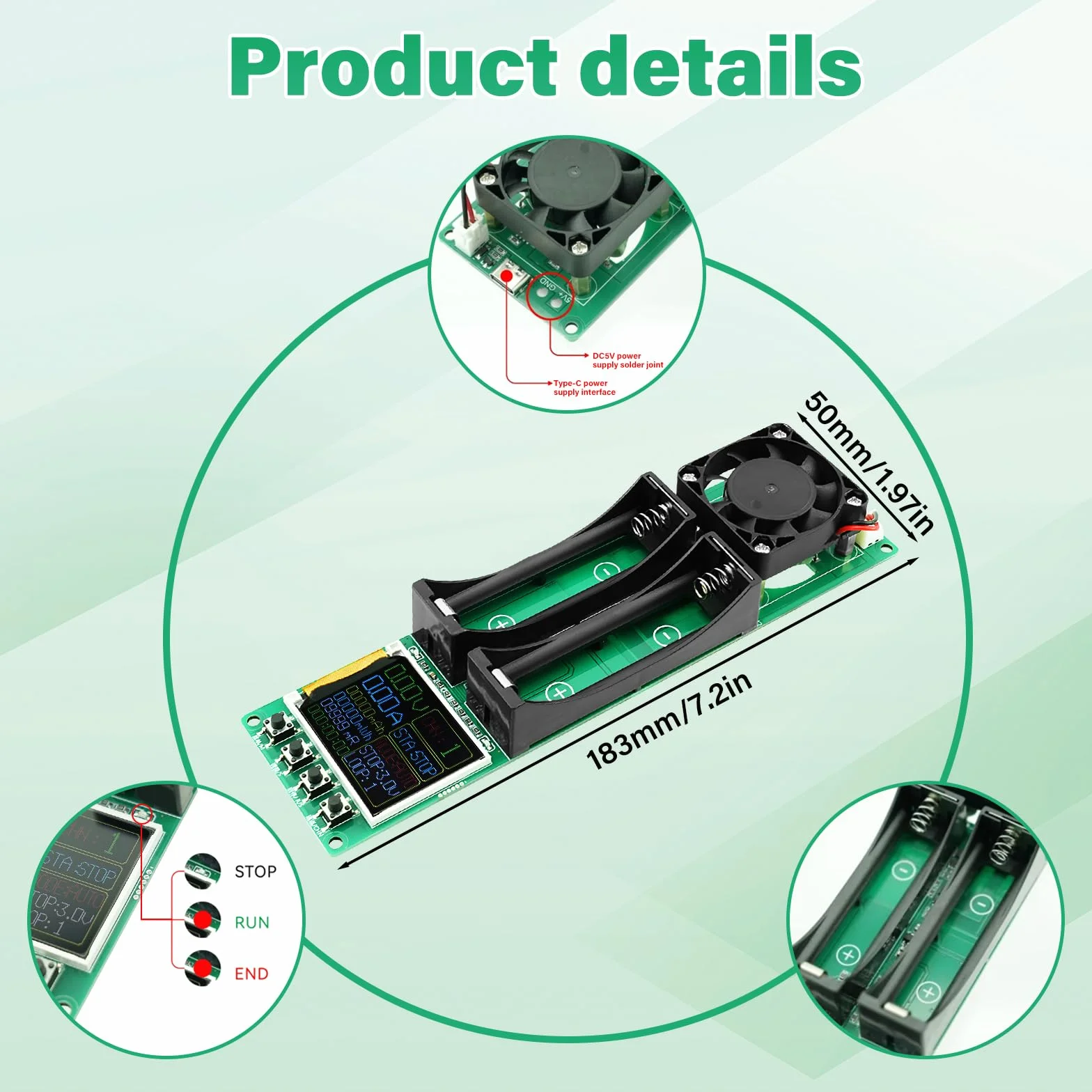 Tester pojemności akumulatora DC5 V tester rezystancji wewnętrznej baterii, moduł pojemności, napięcia, prądu, wydajności z wyświetlaczem LCD typu C, do baterii litowej, dwukanałowy