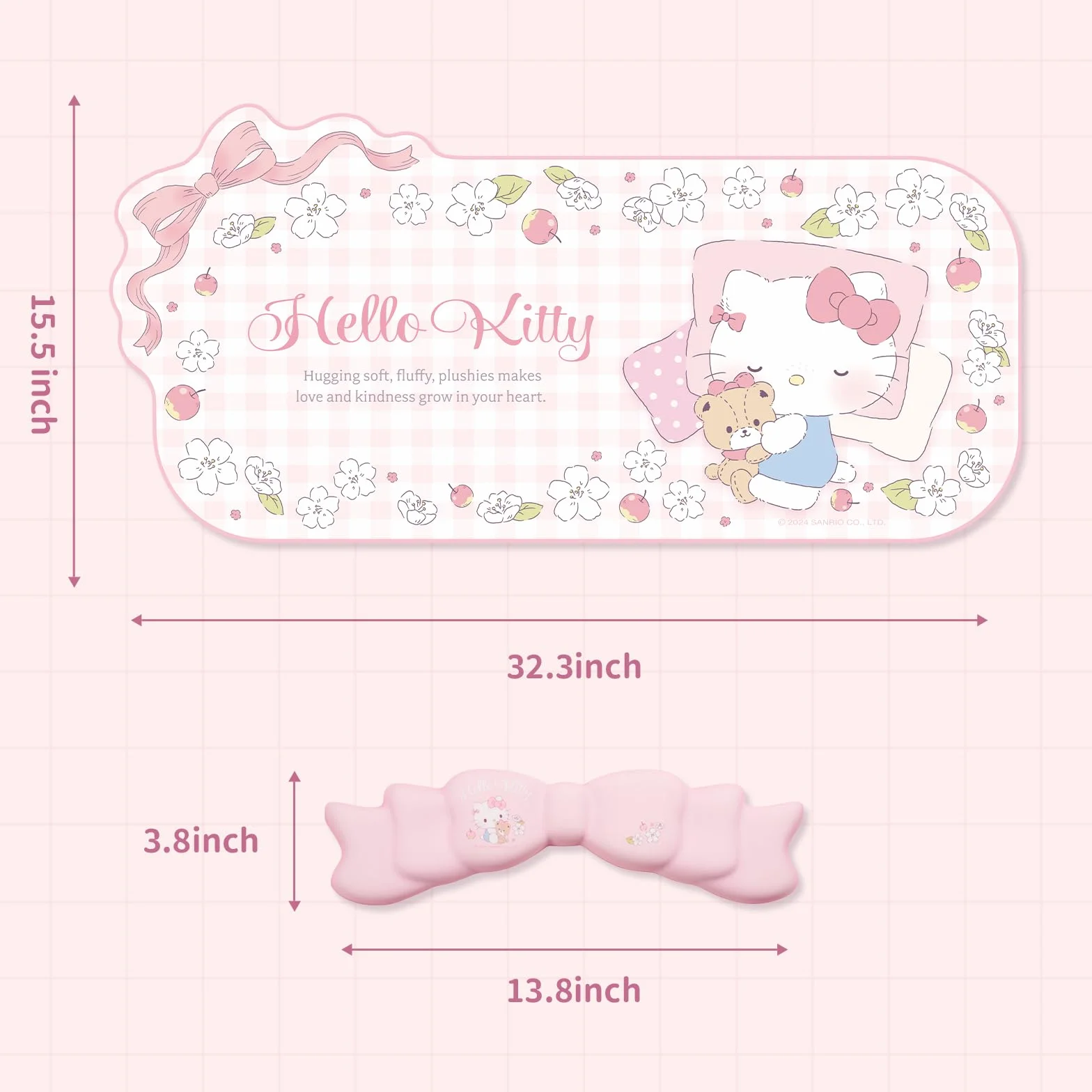 Kuitmor Kawaii Anime Zestaw z Podkładką i Wsparciem dla Nadgarstka - Nieśliska Mata Biurkowa oraz Piankowa Podkładka z Kokardką na Klawiaturę i Mysz, Idealny do Gier i Pracy w Domowym Biurze