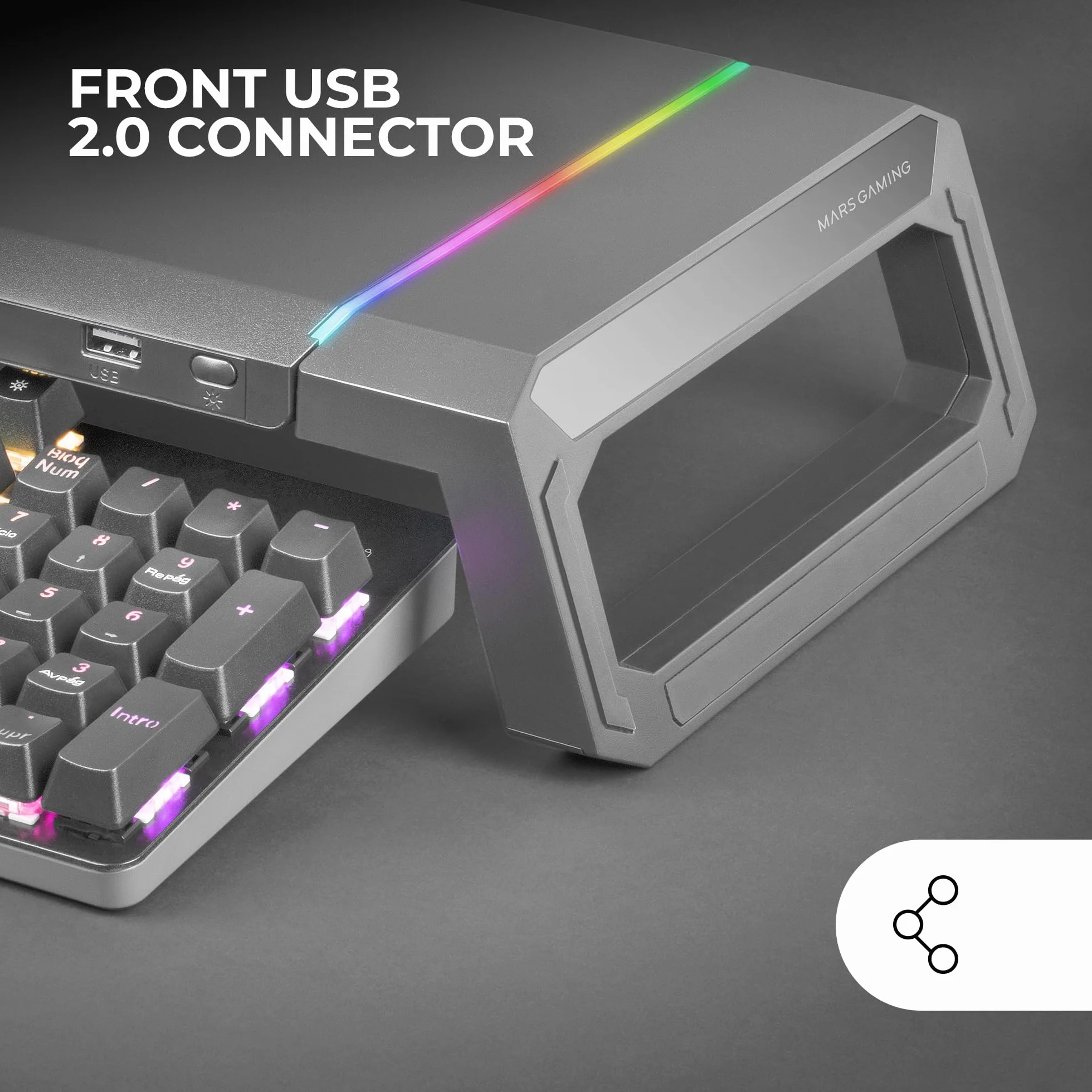 Mars Gaming MGS-ONE Czarny, Podstawka Monitor Chroma RGB, Regulowany Rozmiar, Podstawka Smartfon i Tablet, Przednie USB 2.0