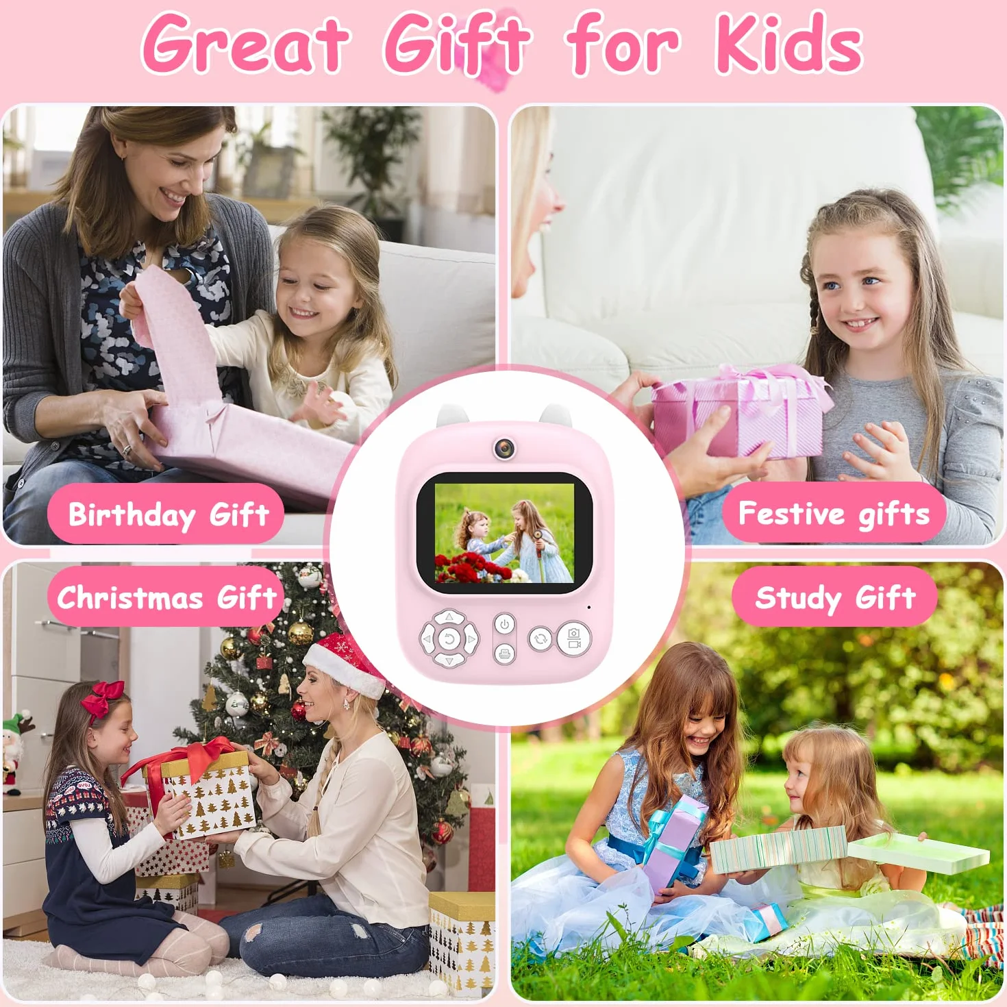 HONGXIN Aparat dla dzieci, 2,4 cala, natychmiastowy aparat dla dzieci z kartą SD 32 GB i papierem do drukowania, kamera 12 MP/1080P HD, aparat cyfrowy dla dzieci, prezent dla dzieci w wieku 3-12 lat