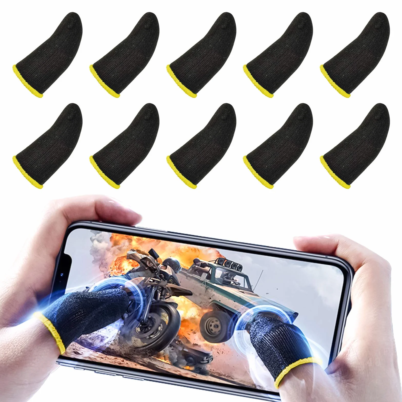 Newseego PUBG zestawy nakładek do gier na urządzenia mobilne, nakładka na kciuk do używania przy ekranach dotykowych, rękaw na palec, oddychający, odporny na pot, wrażliwy na strzelanie i celowanie w Rules of Survival i Knives Out, na Android i iOS, 10-pa