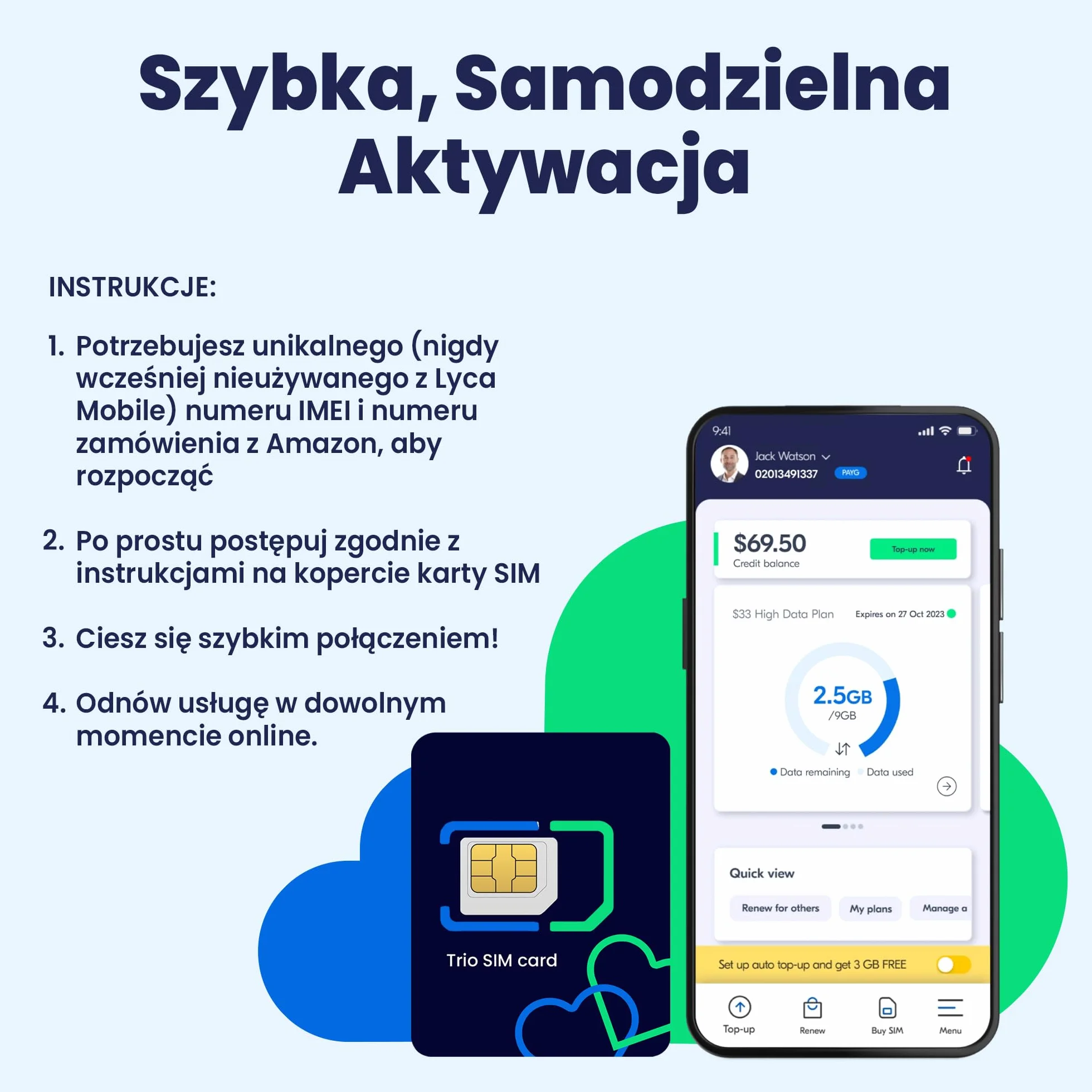 Lycamobile USA Pusta Karta SIM – 1 Sztuka, Szybki Internet 4G LTE/5G, Wybierz Minuty i Plan, Nielimitowane Rozmowy i SMS-y do 100+ Krajów, Szybka Aktywacja, Potrójne Cięcie 3w1, Bez Umowy