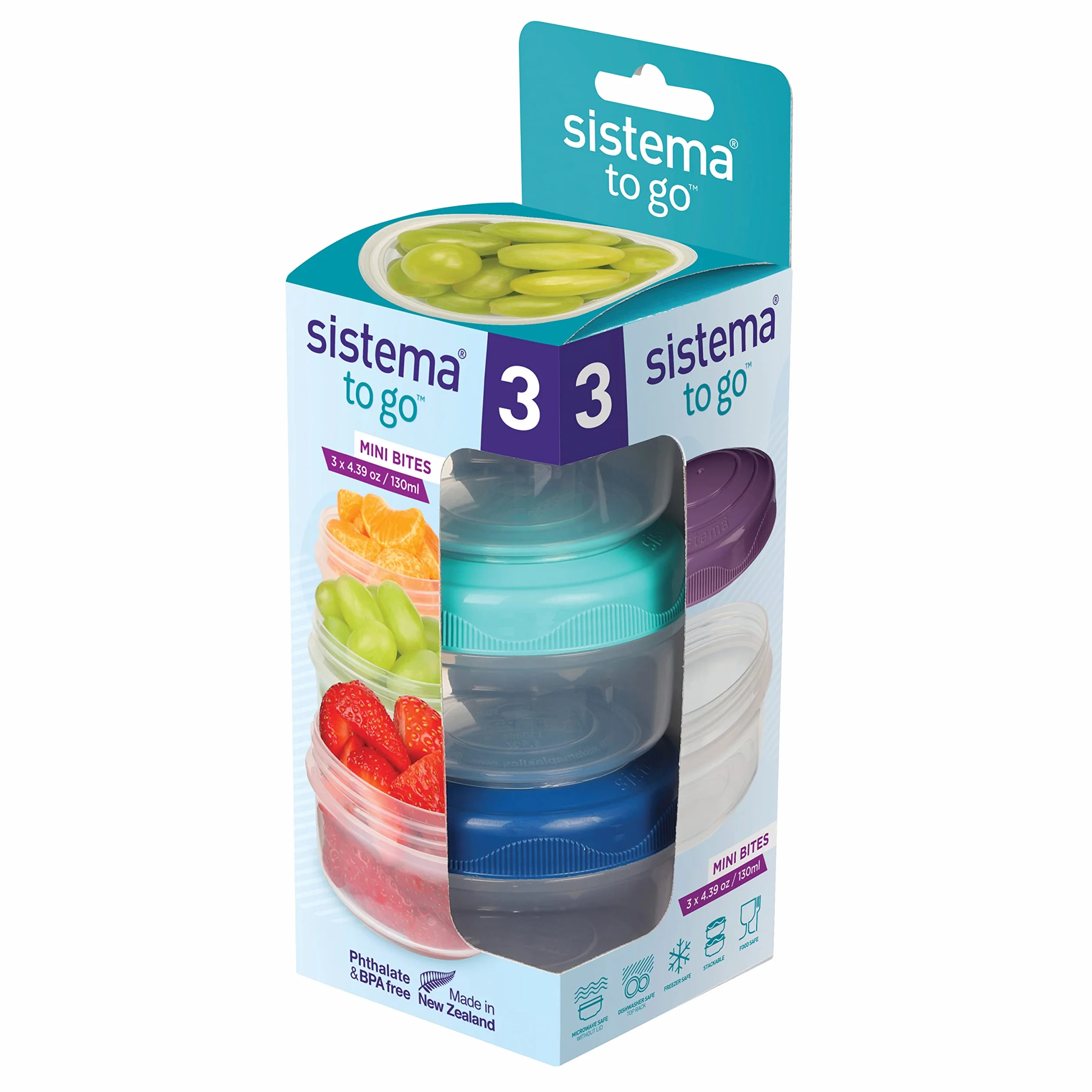 Sistema To Go Mini Bites Zestaw Pojemników na Żywność, Wielokolorowy, 3 x 130 ml