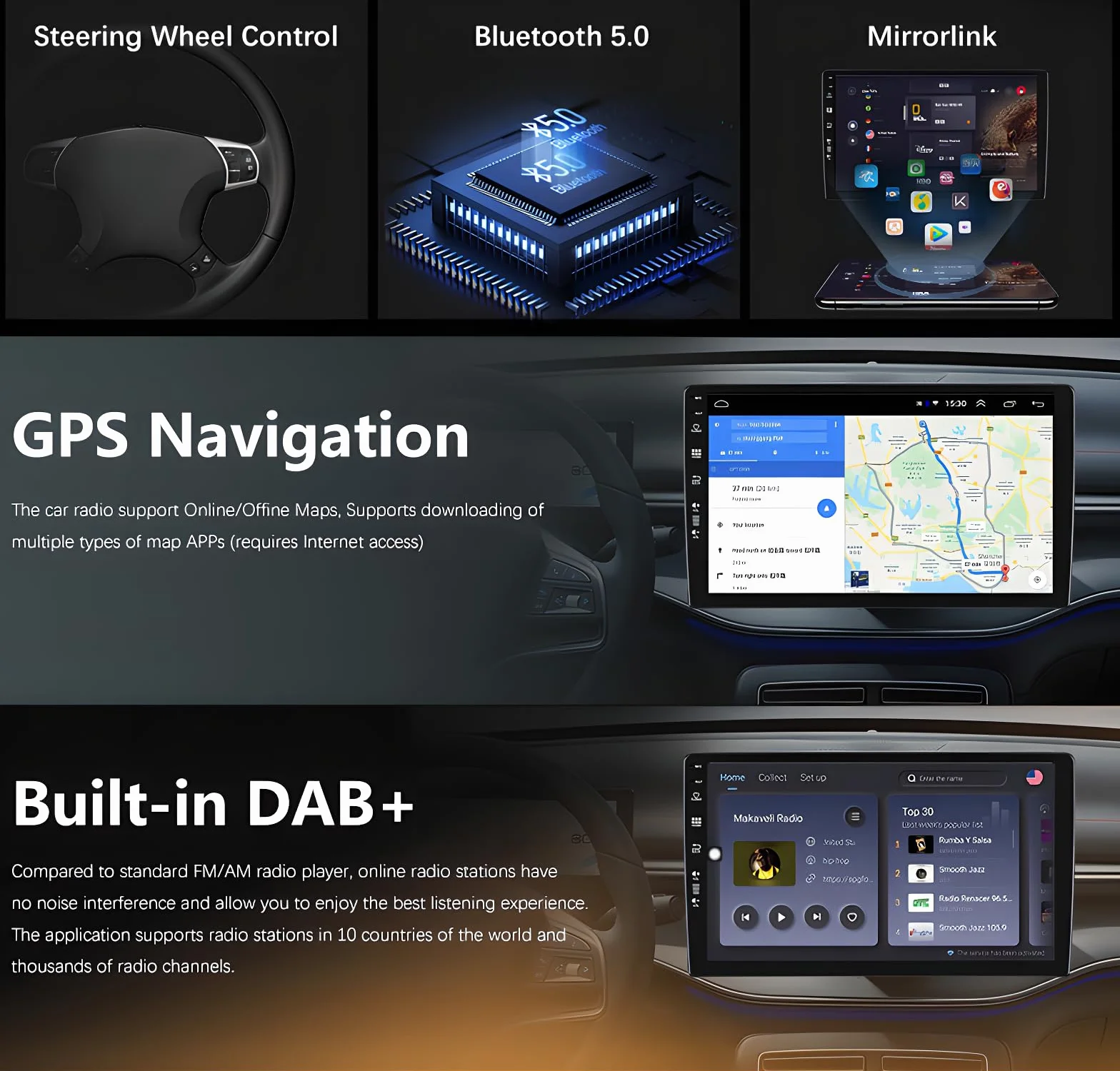DAB+/4G podwójne DIN Android radio samochodowe do Citroen Berlingo/Peugeot Partner 2008-2019 GPS nawigacja Carplay Android Auto Fast Boot-360 kamera WiFi RDS FM-6+128G