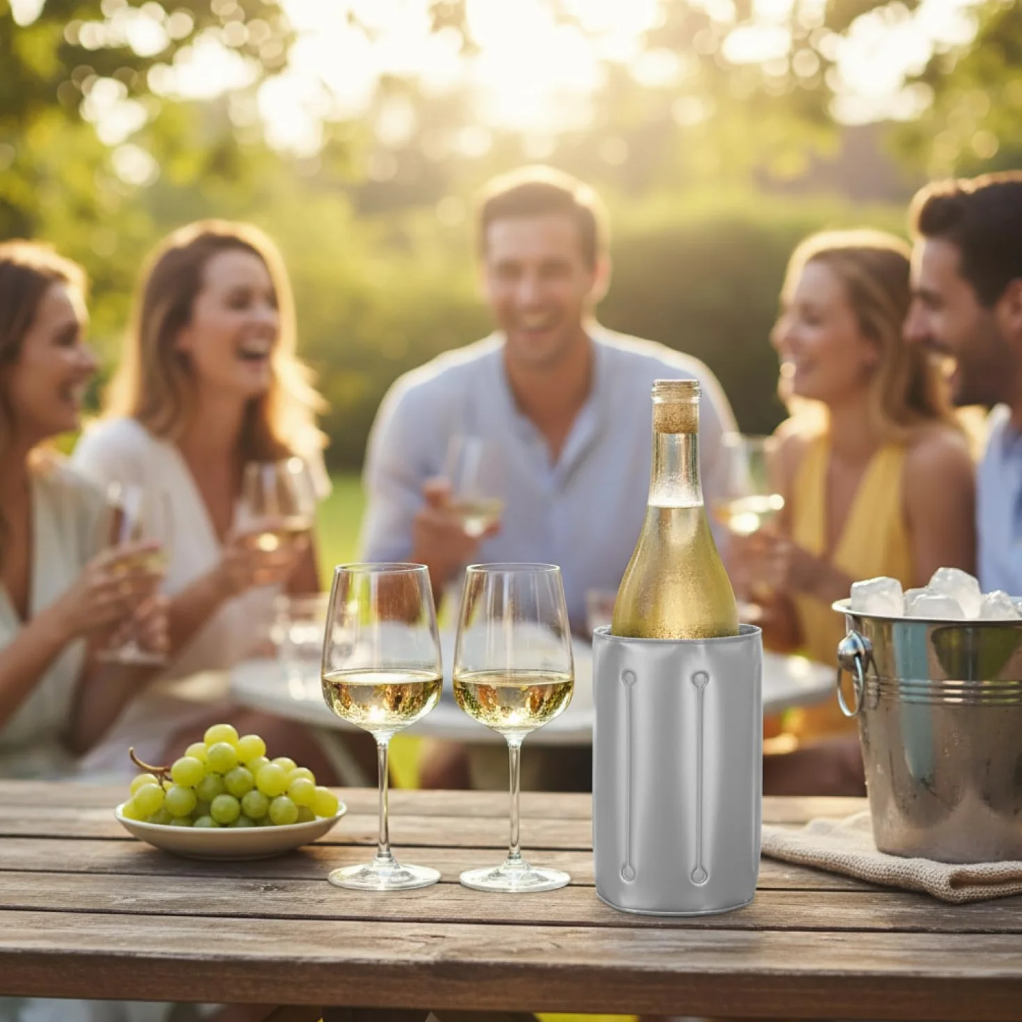 COM-FOUR® 2x chlodziarka do butelek w podrózy - tuleja chlodziarki do wina z szybkozlaczem - tuleja chlodzaca do chlodzenia piwa, wina i napojów bezalkoholowych (02 szt. - szary)