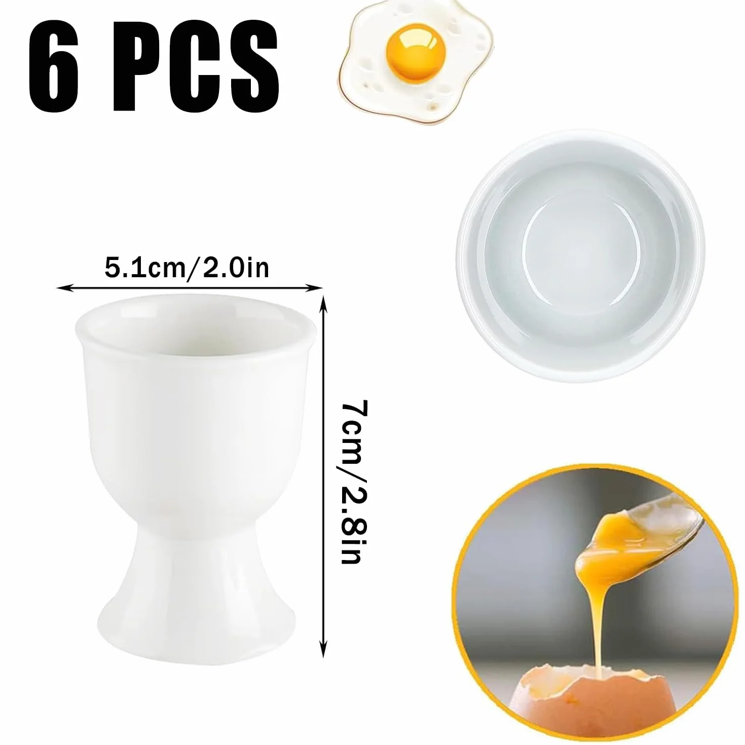 6 sztuk Ceramiczne kieliszki do jajek, zestaw ceramicznych kieliszków na jajka, kieliszki na jajka na Coque, porcelanowe kieliszki do jajek, 7 x 5,1 cm na jajka na miękko i białe