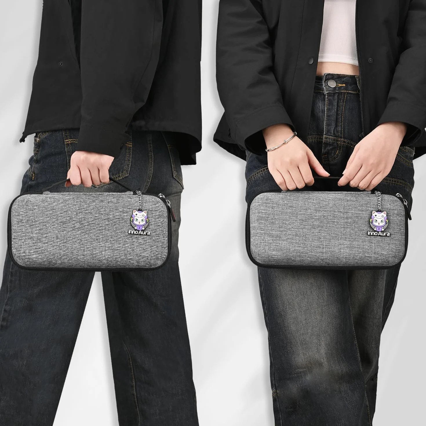 innoAura Switch 2 etui na konsolę NS Switch 2 (2025), przenośny przełącznik 2 etui na konsolę Switch 2 i 9 gier, twarde etui ochronne, torba do przenoszenia i przechowywania (kolor szary)