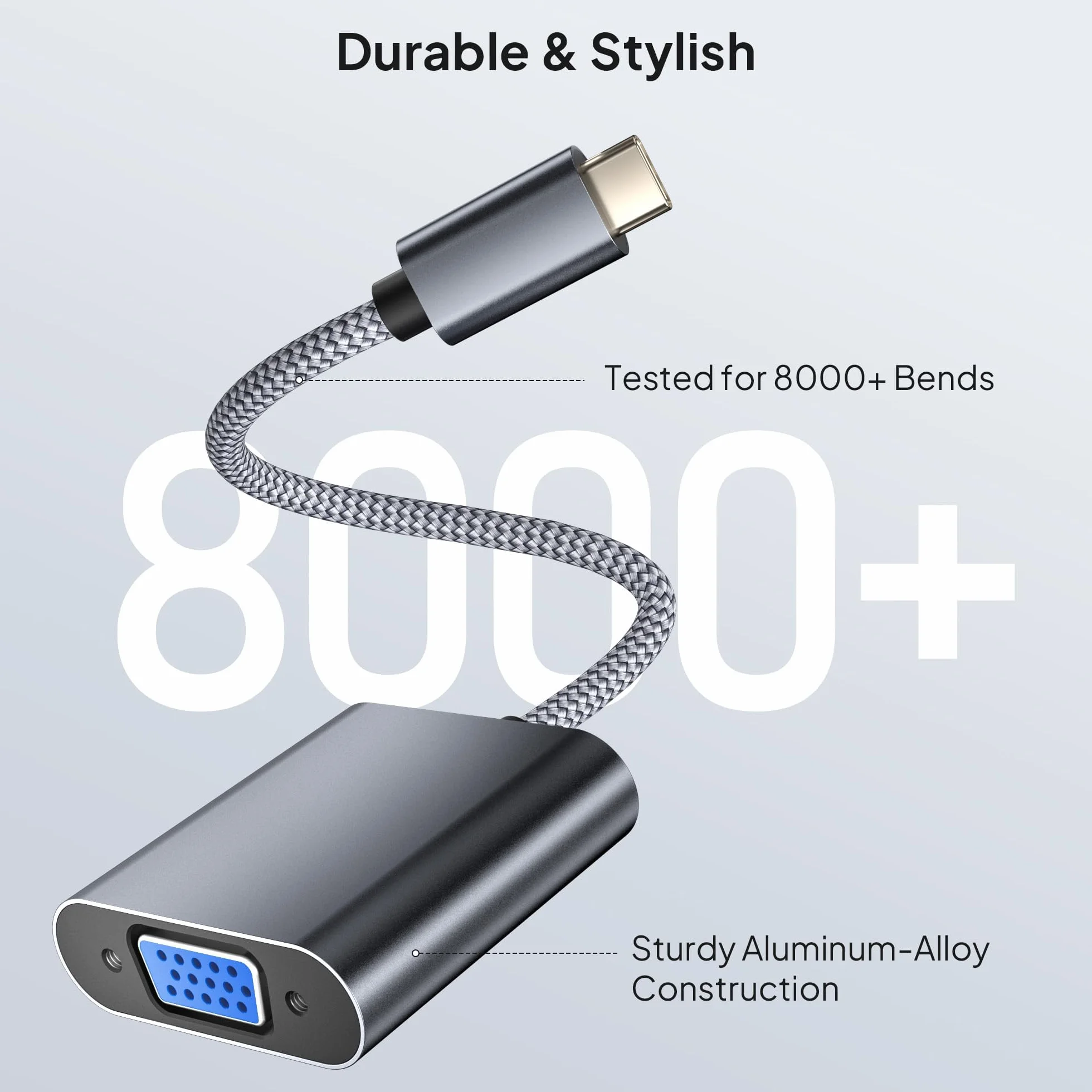 Elebase Adapter USB-C na VGA,Thunderbolt 3/4 Type C Męski na VGA Żeński – Konwerter dla iPhone 17/16/15 Pro Max, MacBook Air 2023, iPad, iMac, Samsung Galaxy S24/A54, Tab S9/S8, Dell XPS, Surface Go