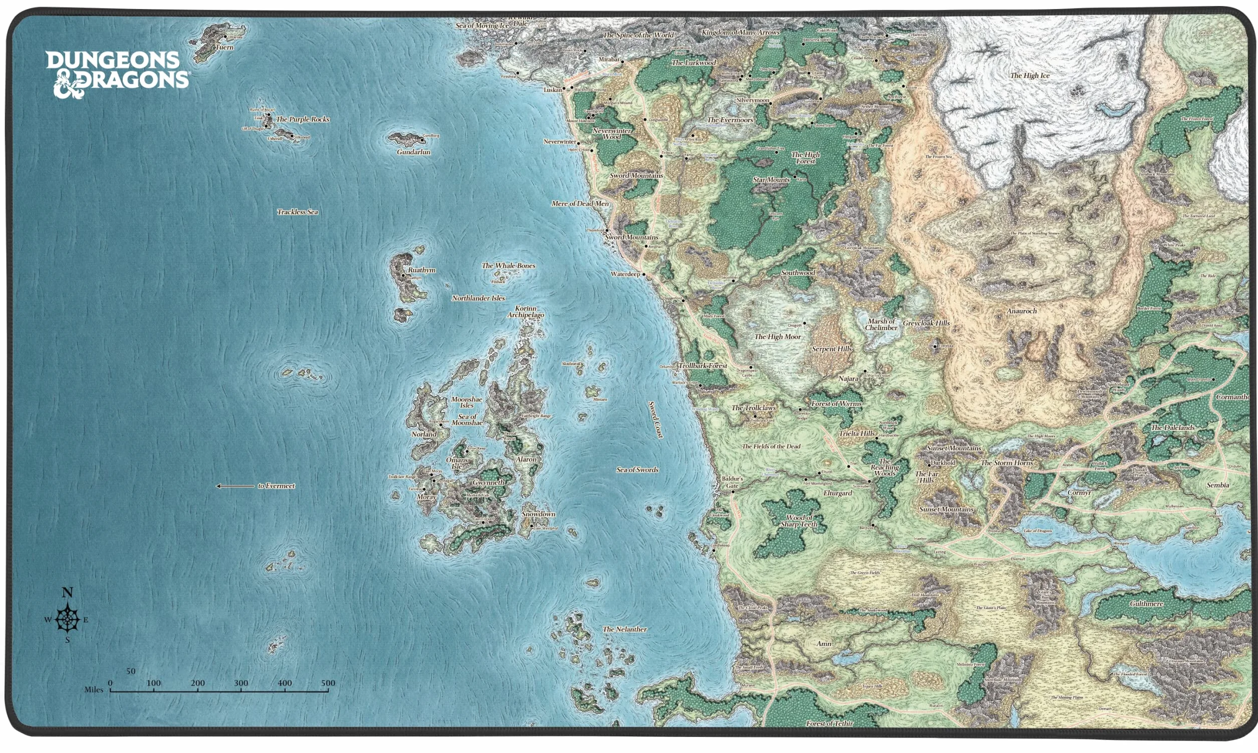 Konix Dungeons & Dragons XXL Podkładka pod mysz 80 x 46 cm do gier PC - antypoślizgowa podstawa - wzór karty Faerûn