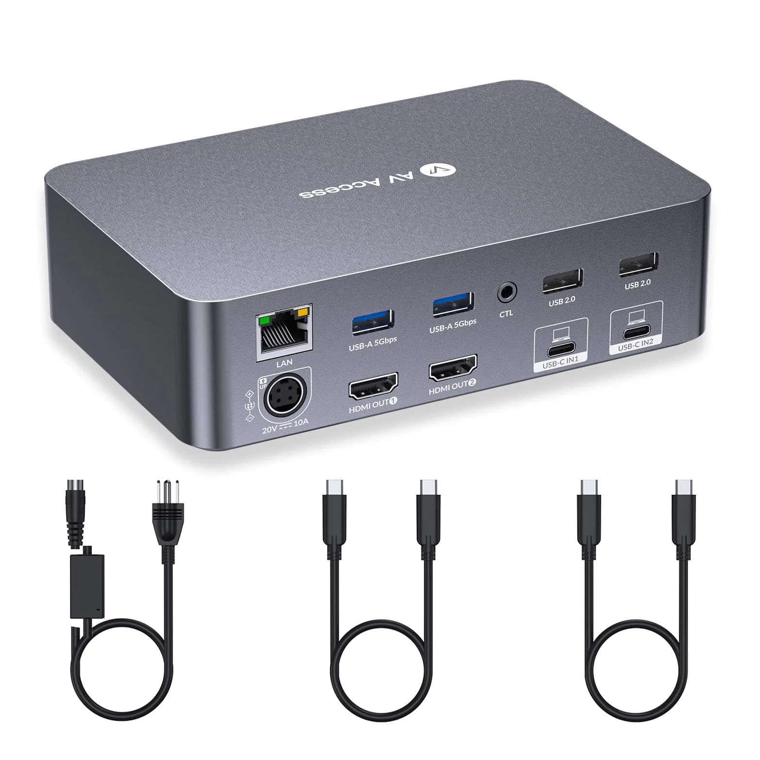 AV Access Stacja dokująca KVM Switch 2 monitory, 2 laptopy, podwójny monitor 4K KVM, 2 porty USB-C MST, 60 W PD do każdego komputera, 1G Ethernet, emulacja EDID, 2K przy 144Hz, 1080P przy 240Hz