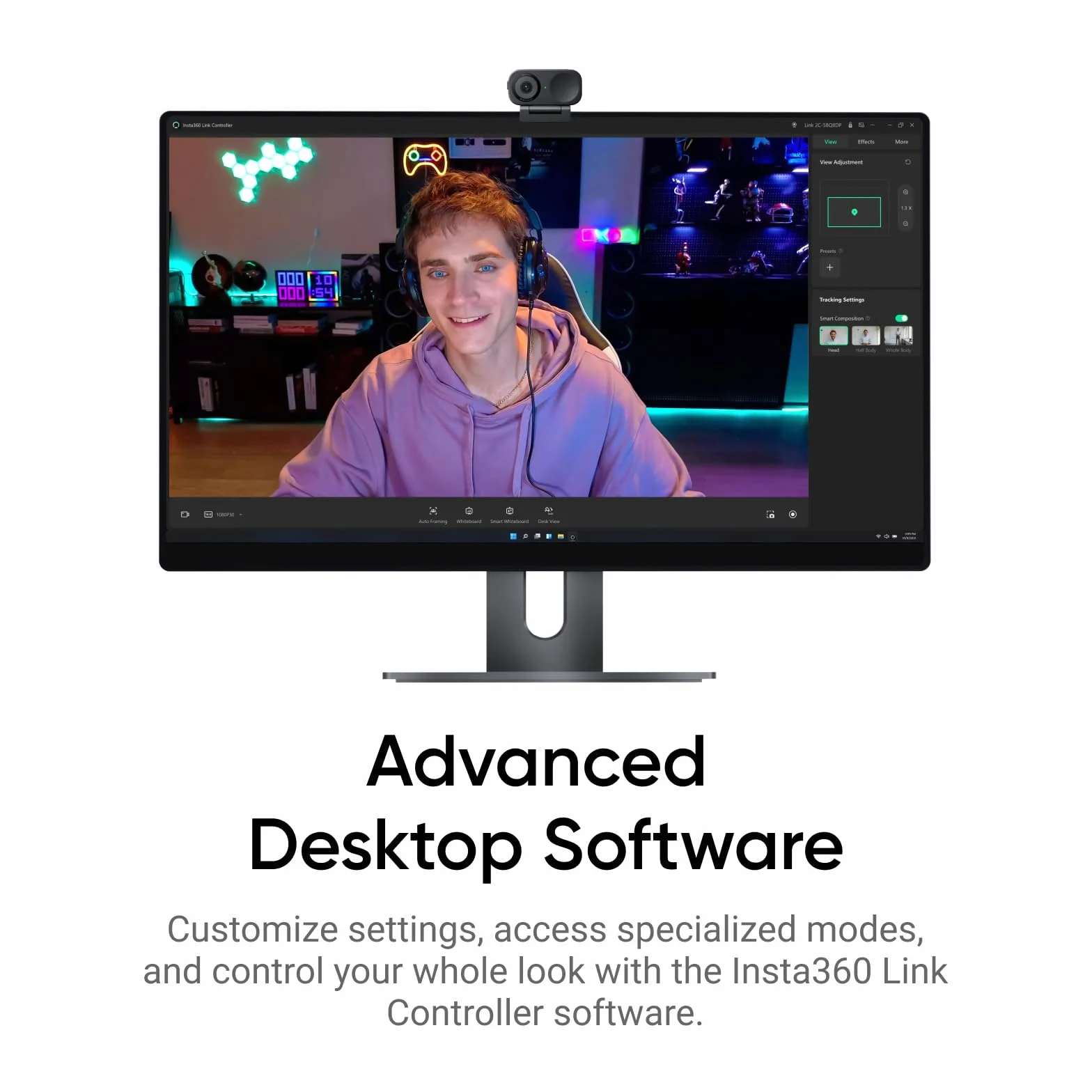 Insta360 Link 2C - kamera internetowa 4K do komputerów PC/Mac, czujnik 1/2", automatyczne kadrowanie, HDR, mikrofon z redukcją szumów AI, sterowanie gestami do przesyłania strumieniowego, połączeń