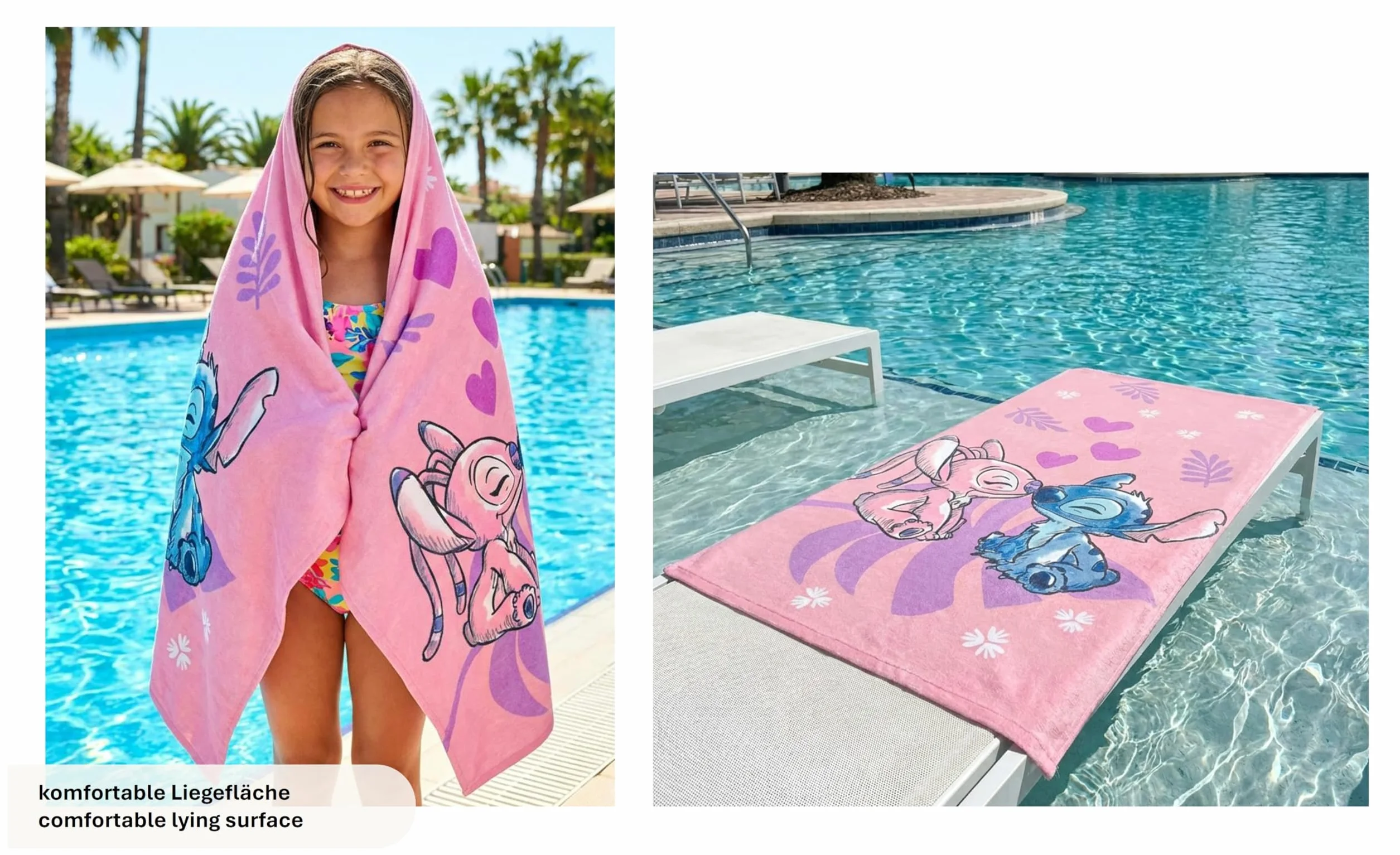 Theonoi Disney Lilo und Stitch dziecięcy ręcznik kąpielowy, ręcznik plażowy, 70 x 140 cm, 100% bawełna, dla dziewczynek – standard Öko-Tex