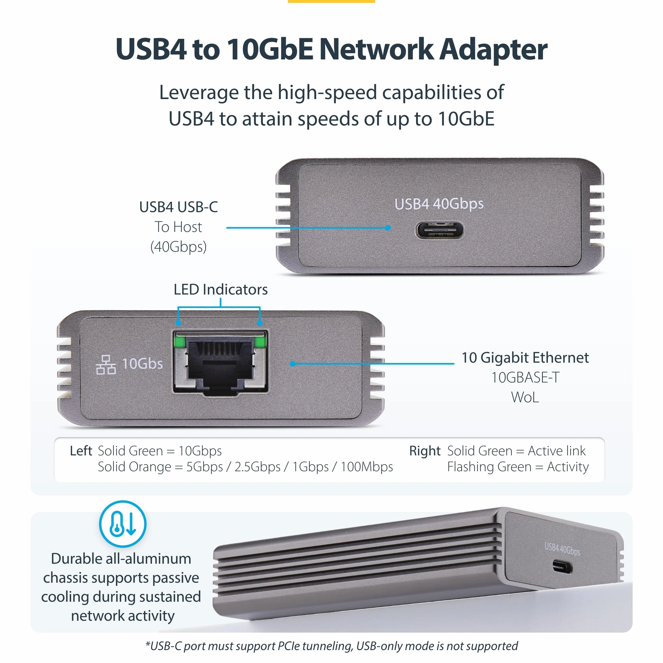 StarTech Adapter Ethernet 10 GbE USB4, zewnętrzna karta sieciowa 10 GB, kompatybilna z Thunderbolt 3-, 4-, 5, 10 5, 2,5, 1 Gbps i 100 Mbps, Mac i Windows
