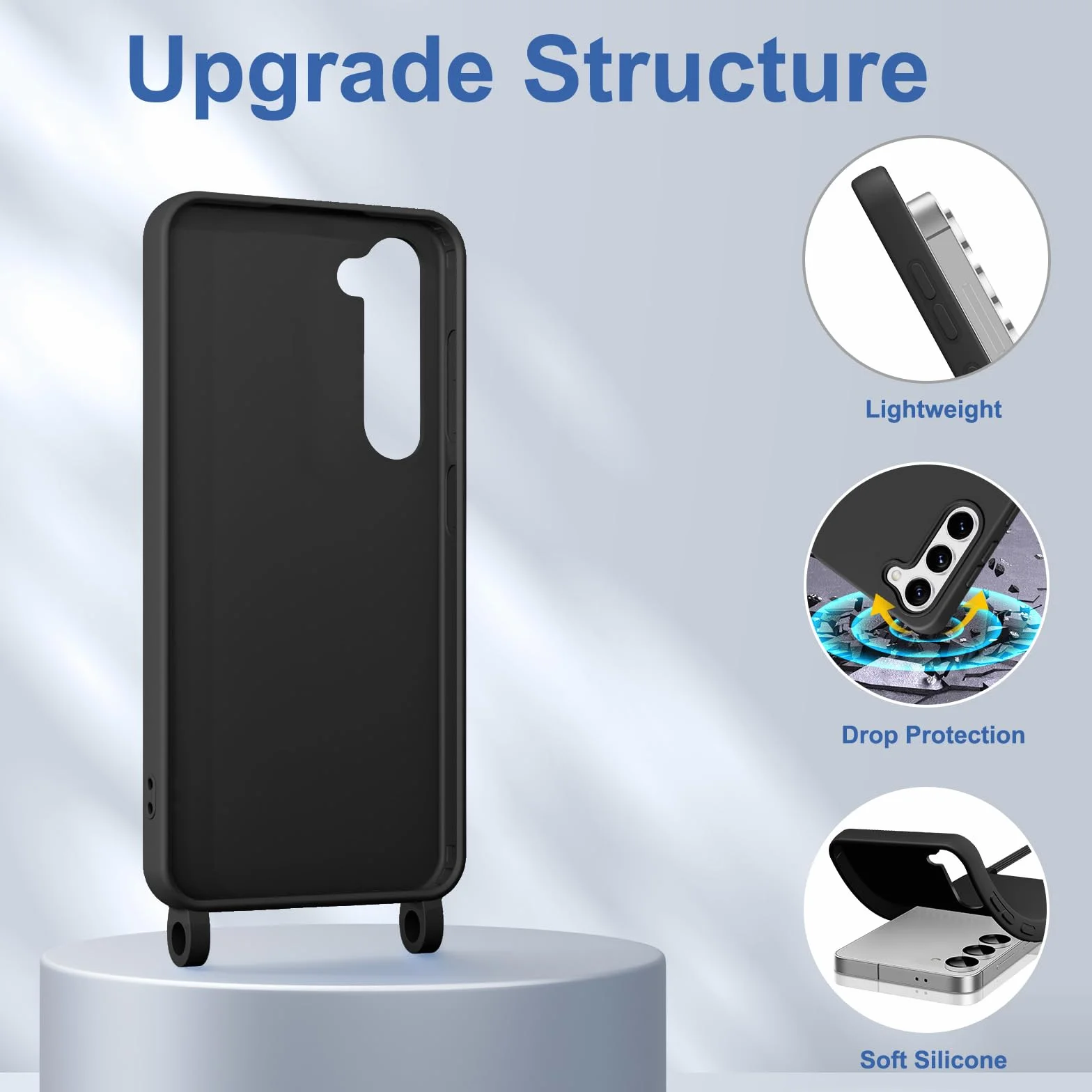 Etui do Samsung Galaxy S23 5G ze smyczą, miękki TPU silikonowy pokrowiec ze smyczą pasek na ramię, regulowany i zdejmowany, odporny na wstrząsy odporny na zarysowania futerał do Samsung Galaxy