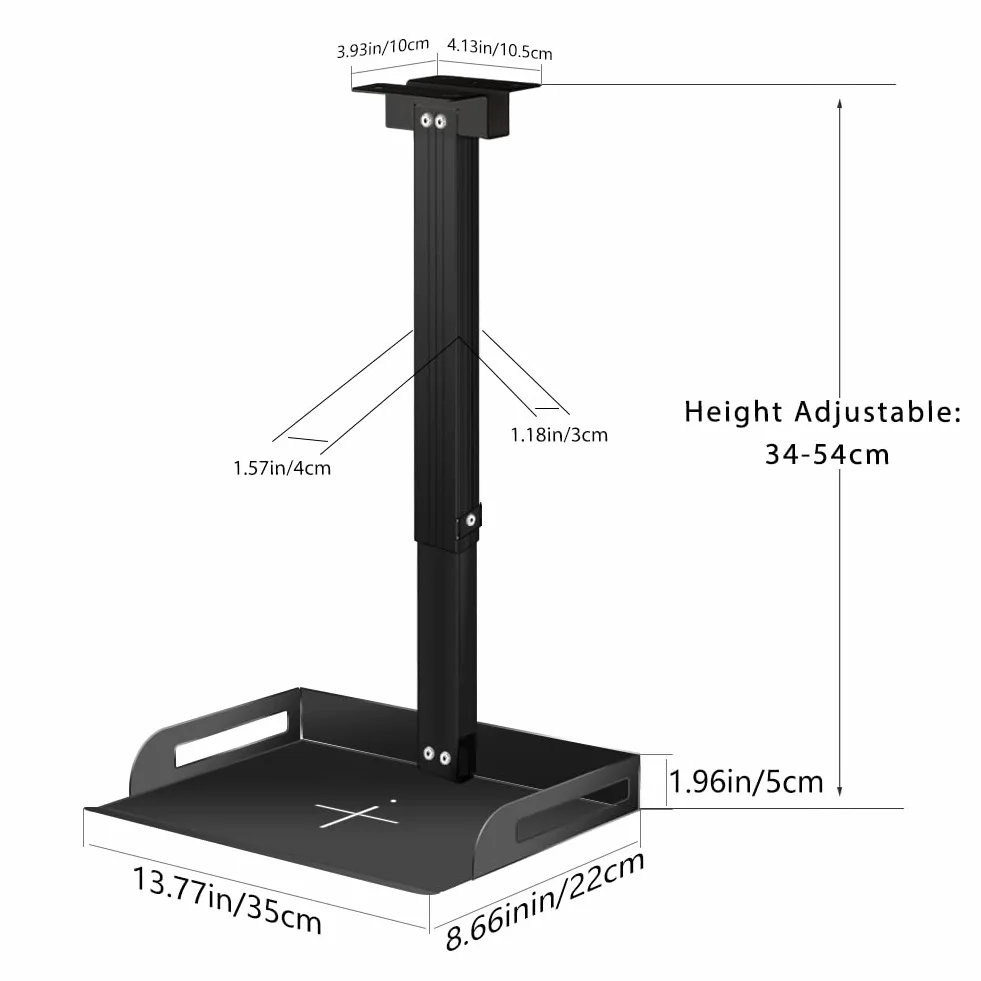 Drsn Uniwersalny uchwyt projektora do sufitu/ściany, regulacja wysokości 34-56 cm – do 5 kg – taca 24 × 20 cm – prowadnica kabla, uniwersalny uchwyt sufitowy do projektorów, routerów itp