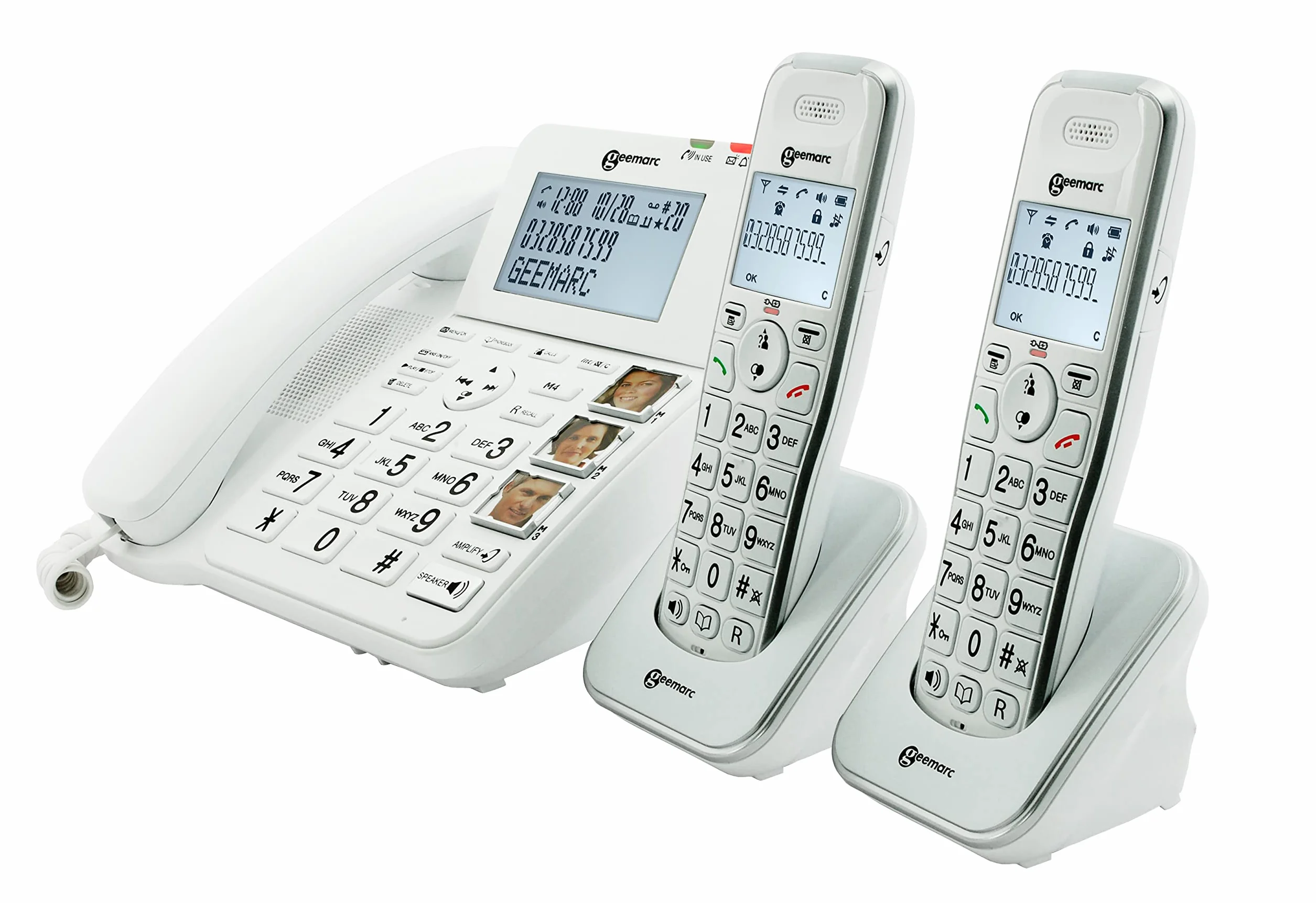 Geemarc Amplidect 295 Combi Duo - Wzmocniony telefon stacjonarny i jego dodatkowe słuchawki z automatyczną sekretarką, mocny dzwonek i duże klawisze dla seniorów - niski lub średni ubytek słuchu -