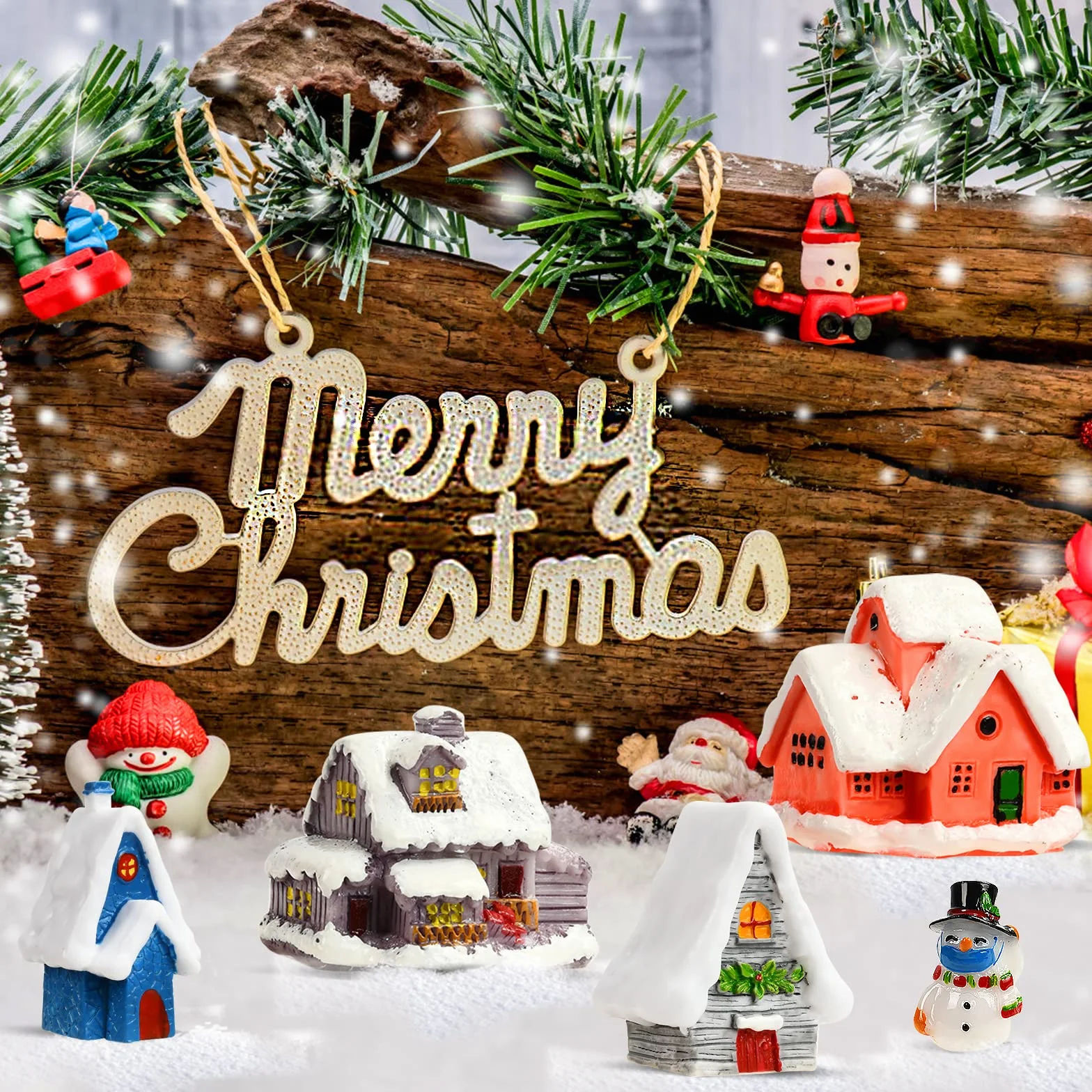 KATELUO Miniaturowe ornamenty bożonarodzeniowe figurki z żywicy zestaw 20 sztuk