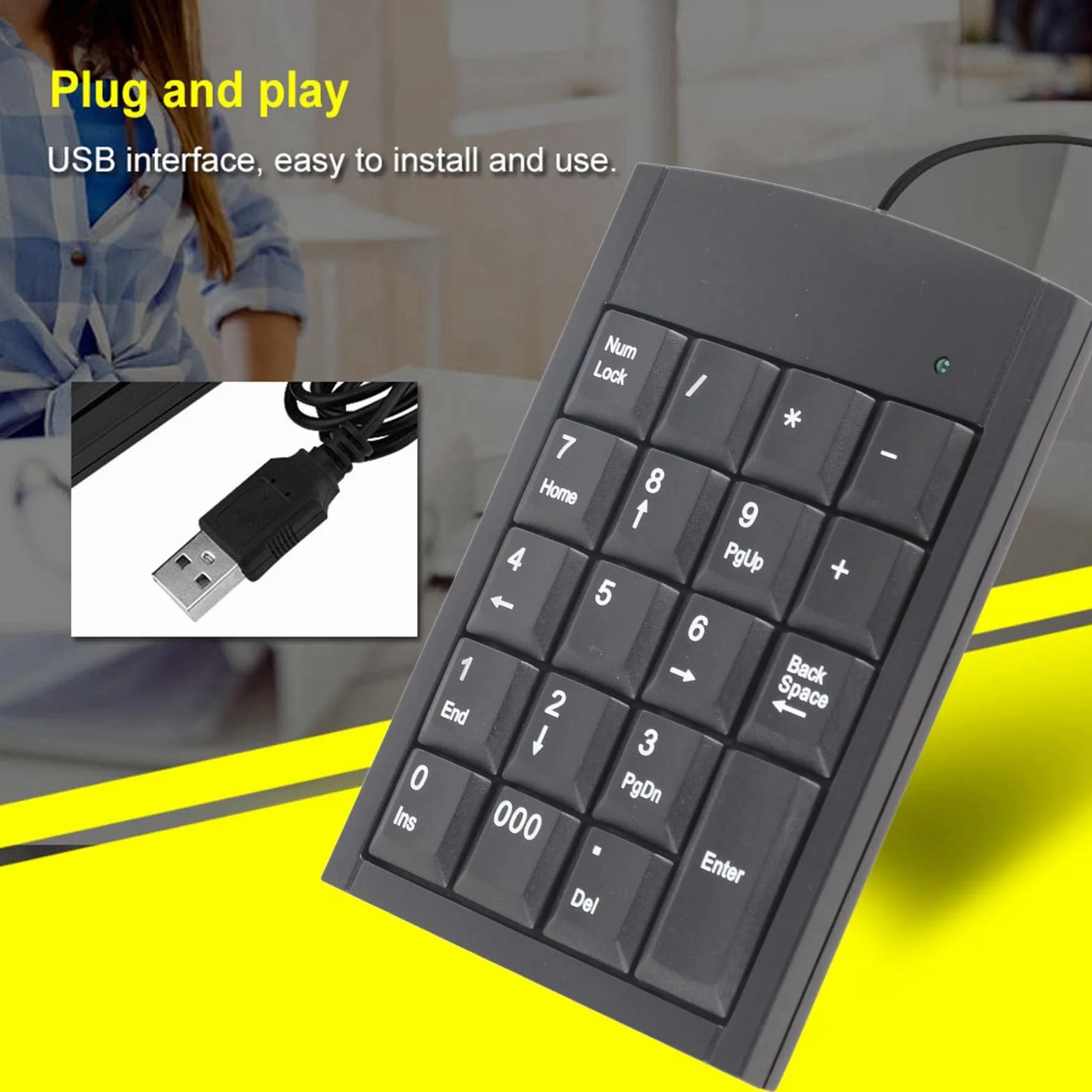 Yoidesu Klawiatura Numeryczna USB Wodoodporna Przenośna Wąska Mini Klawiatura do Laptopa Numer Zewnętrzny Skróty