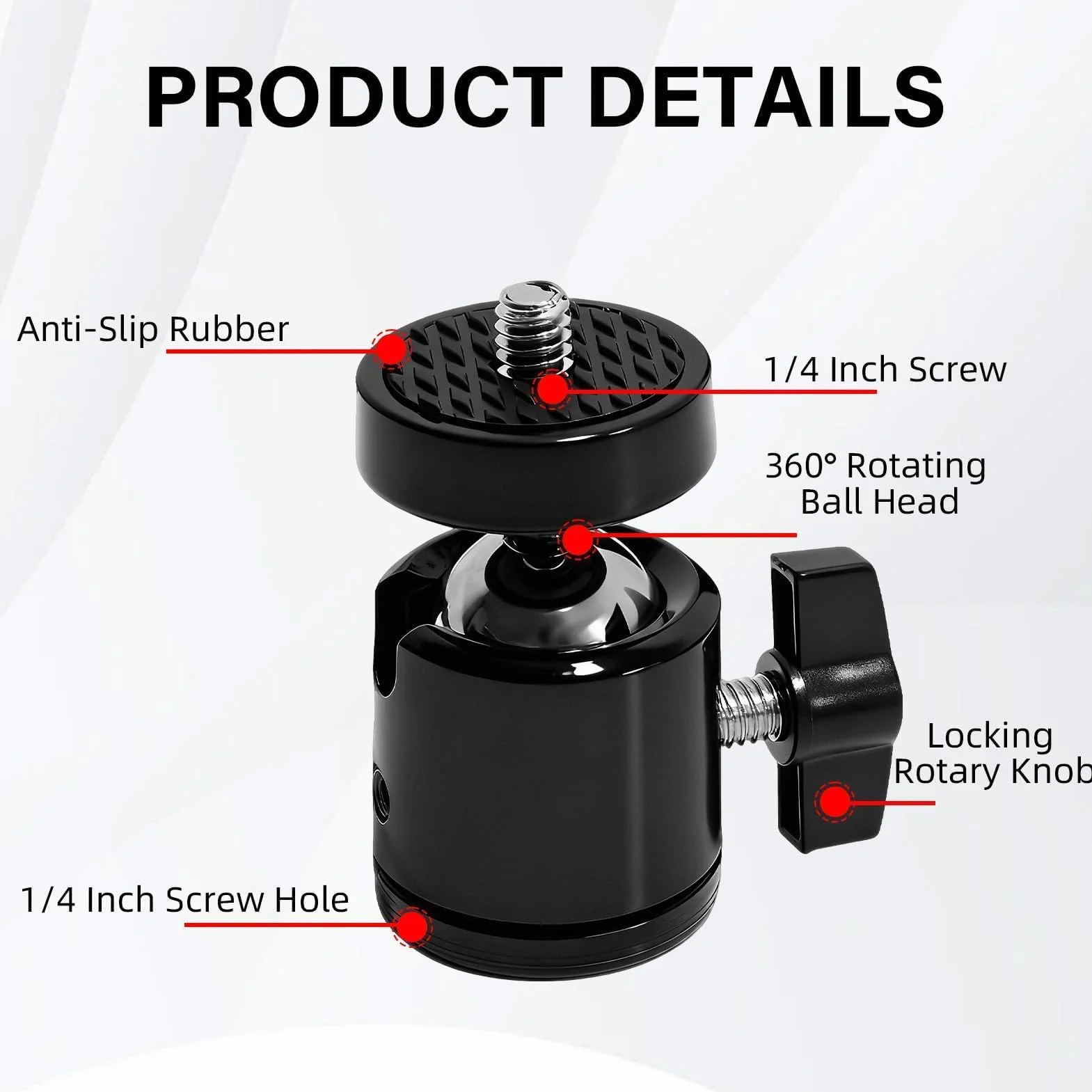 2 szt. Mini głowica obrotowa o 360°, głowica statywu 20 mm z 1/4 śrubami i zdejmowanym adapterem do statywów z mikrofonem monopodowym