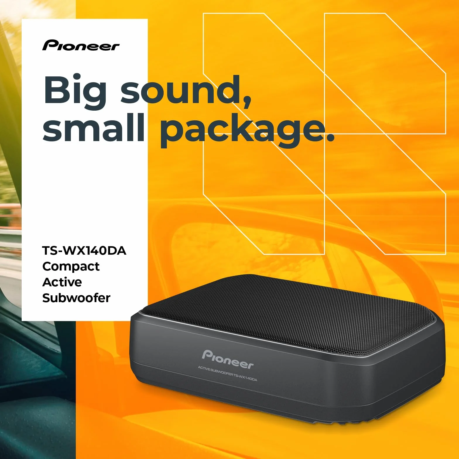 Aktywny mini subwoofer Pioneer TS-WX140DA 6x9, zintegrowany mocny wzmacniacz klasy D o mocy maksymalnej 170 W, nominalna moc wejściowa 50 W, czarny
