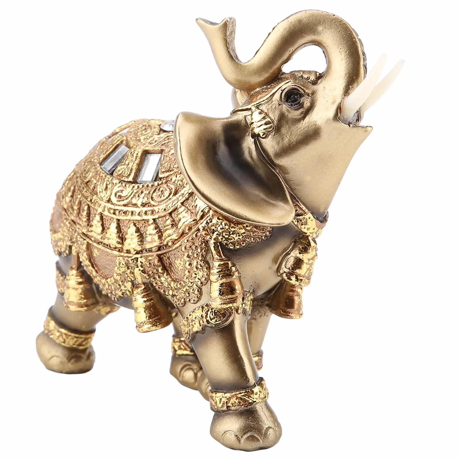 Lucky Feng Shui Golden Elephant Statue, Figure Figurine Dekoracja Domu, Urocze Słonie Elegancka Dekoracja do Domu, Biura, Hotelu lub Kawiarni (L)