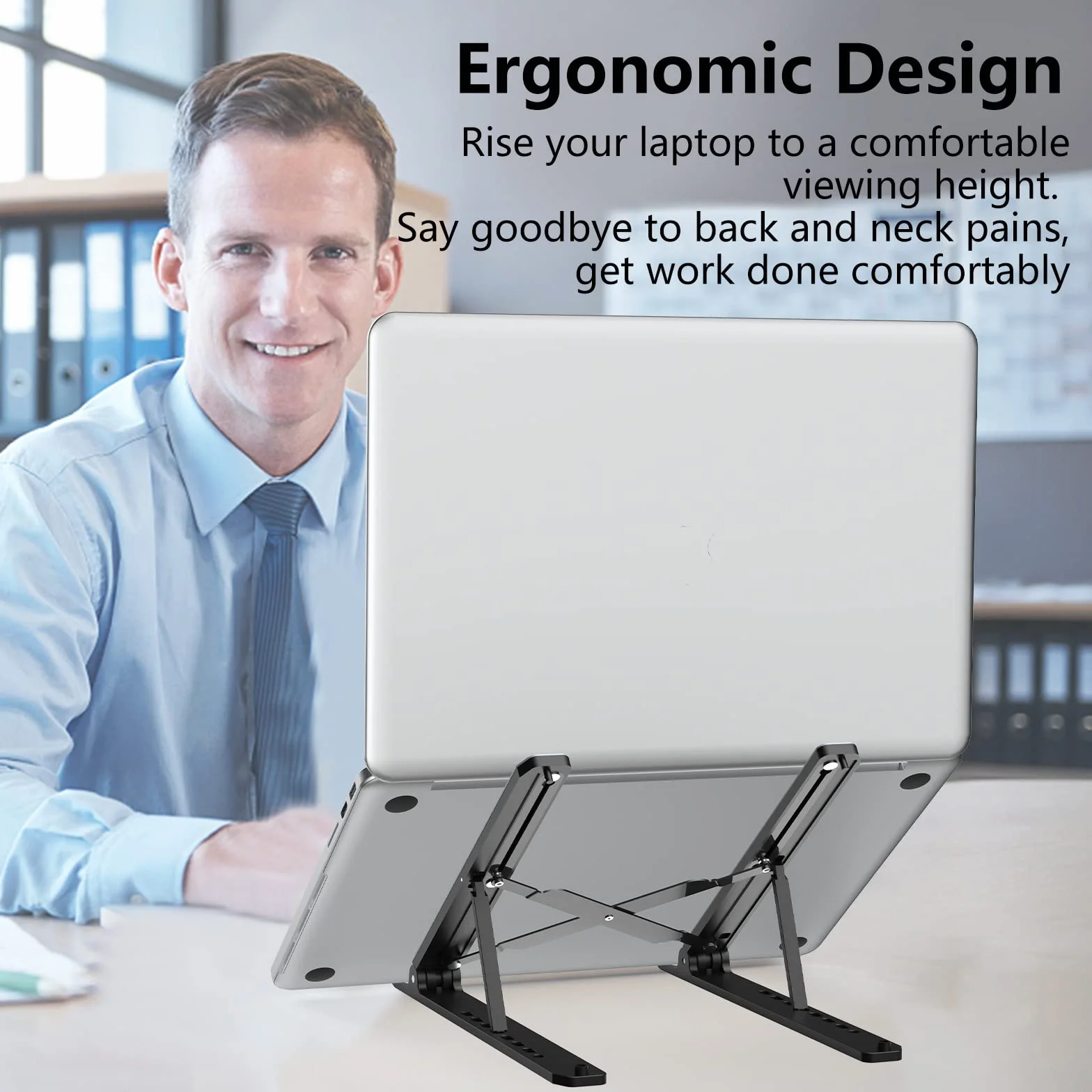 Stojak na Laptopa, Podstawka do Laptopa, Regulowany Laptop Stand ABS+Silikonowy, Składany Przenośny Uchwyt na Laptopa, Wentylowany Chłodzący Stojak na Notebooka do Laptopów 10–15,6 Cala, Tablet