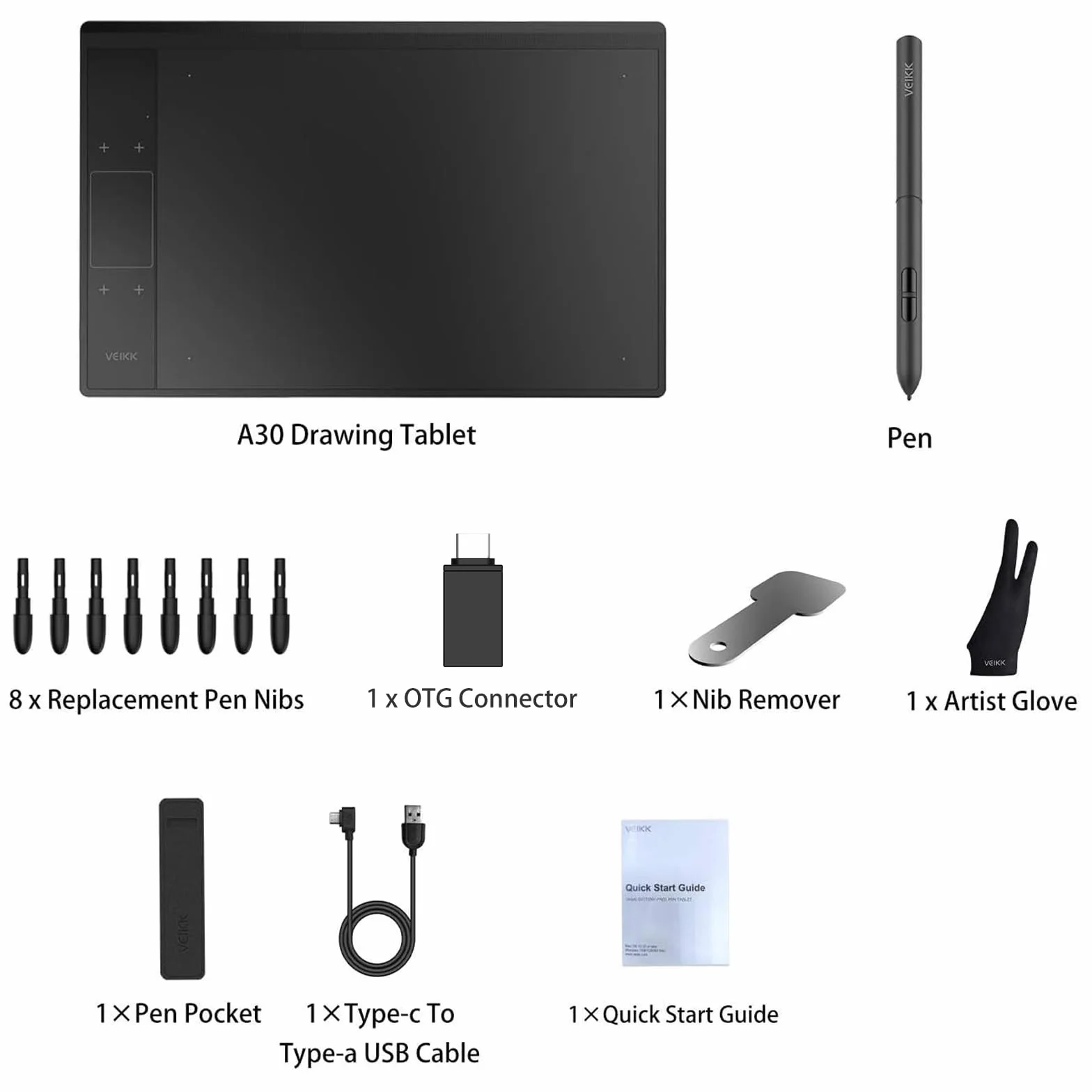 VEIKK Tablet graficzny A30 V2 10 x 6 cali z piórem bez baterii i 8192 profesjonalnymi poziomami ciśnienia