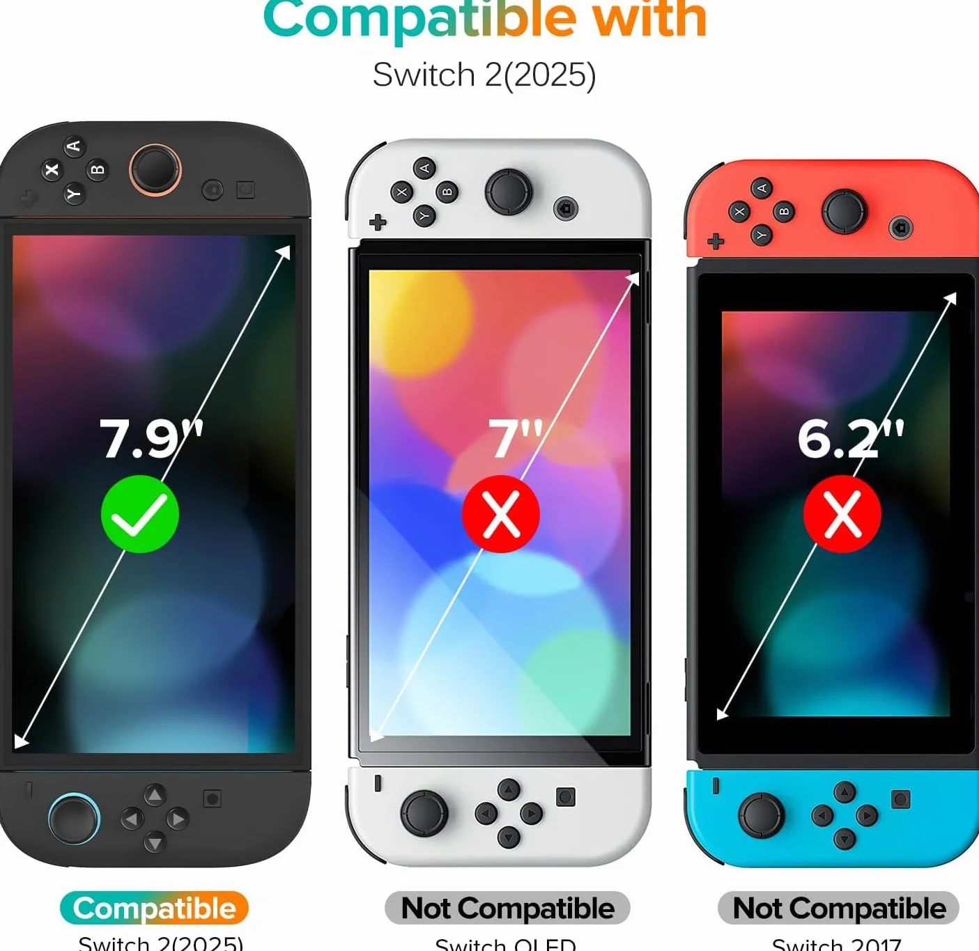 Zestaw 2 Szkieł Ochronnych do Konsoli Nintendo Switch 2 2025, Folia Ochronna na Ekran Ultra HD o Twardości 9H, Odporna na Zarysowania i Zapobiegająca Powstawaniu Pęcherzyków Powietrza