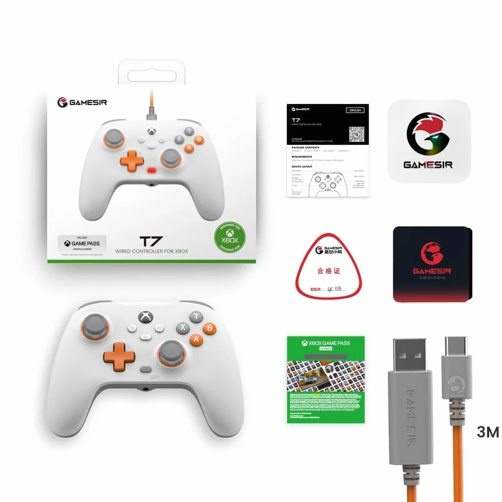 GameSir T7 Wired kontroler do Xbox Series X|S, Xbox One i Windows 10/11, Plug and Play, gamepad z efektem Halla Joysticks/Hall Trigger, 3,5 mm Audio Jack - biały