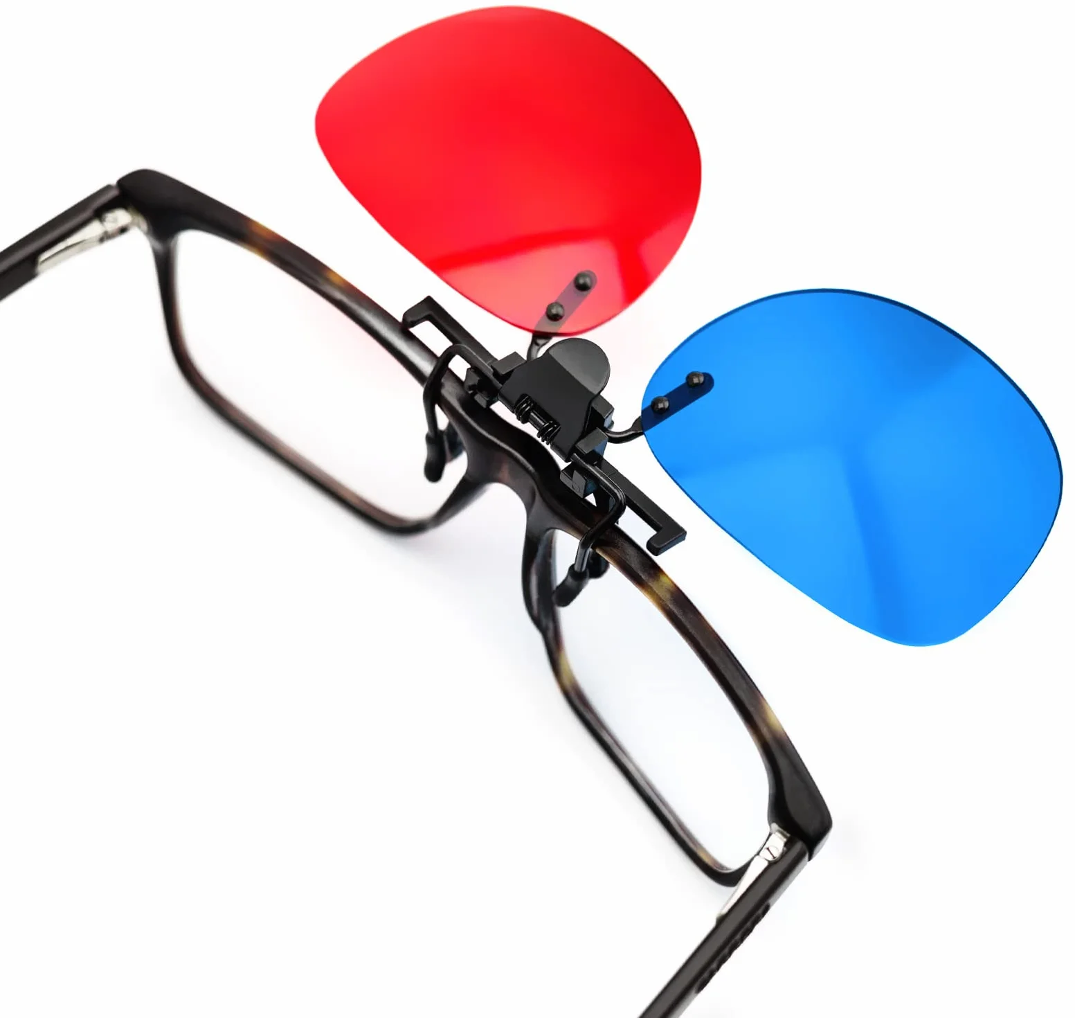Okulary 3D czerwono-niebieskie Clip-On dla osób noszących okulary czerwony/cyjan (okulary anaglifowe 3D) gry komputerowe itp.