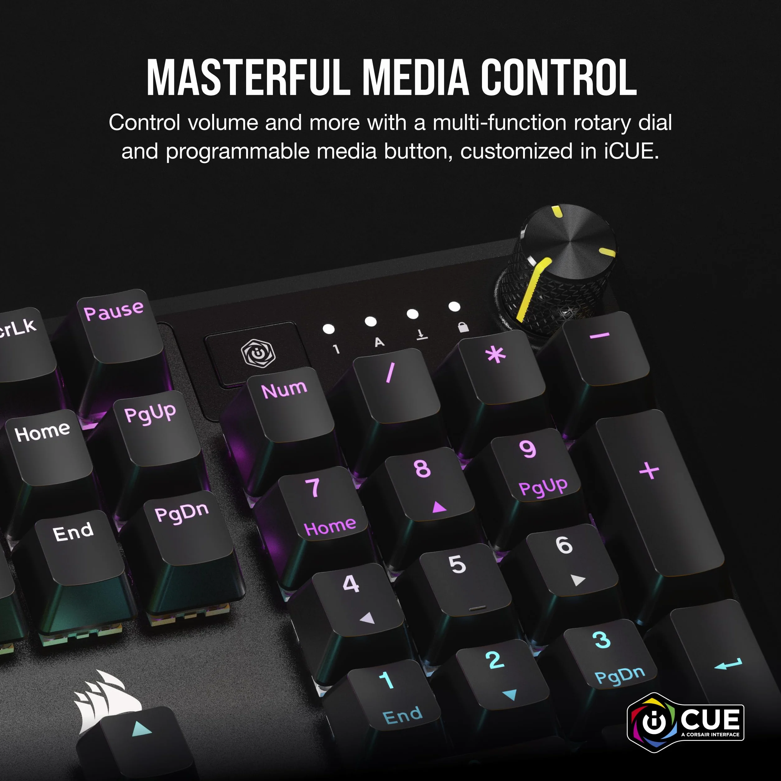 CORSAIR K70 CORE RGB mechaniczna przewodowa klawiatura do gier z podpórką pod nadgarstki, wstępnie nasmarowane czerwone przełączniki liniowe MLX, SOCD, malowane ABS klawisze, tłumiące dźwięk, pokrętło