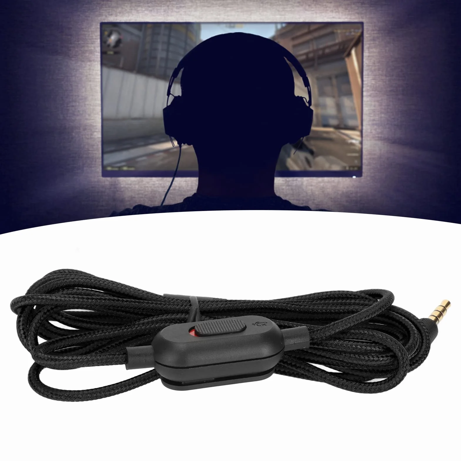 Tkany kabel do słuchawek do gier, z regulacją głośności i przełącznikiem wyciszenia, zamiennik kabla audio Aux, kompatybilny z G Pro G Pro X G433 G233 (czarny)