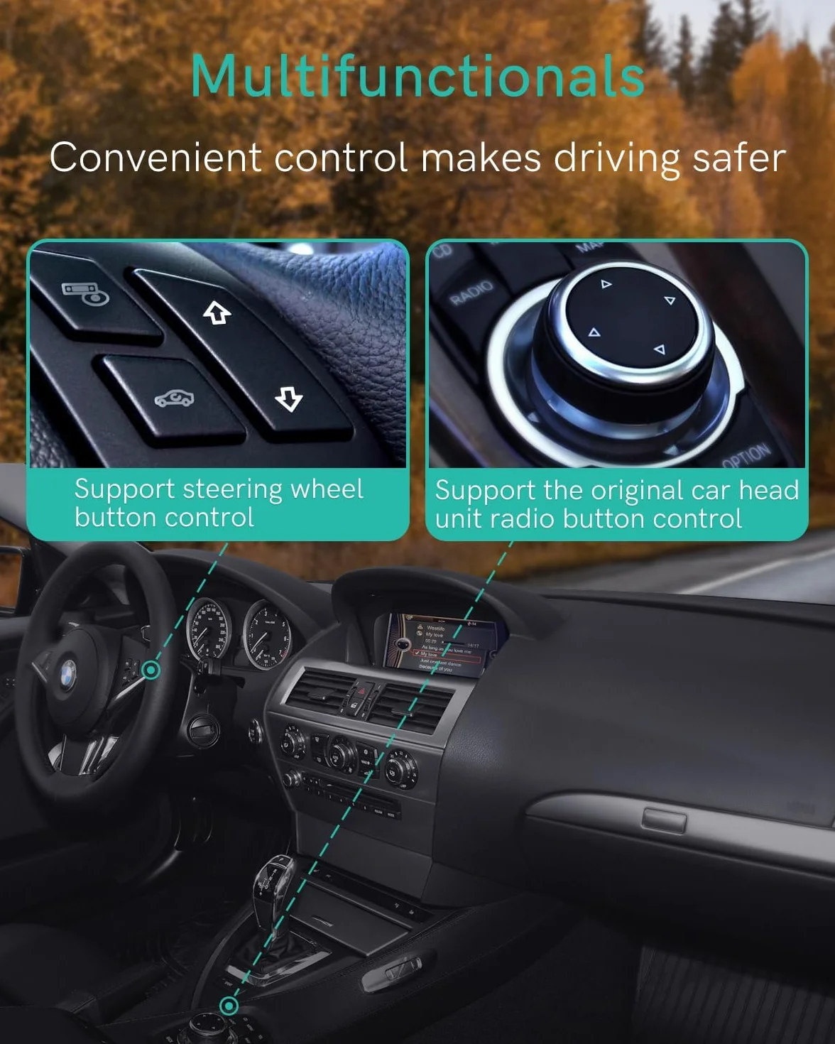 Adapter Bluetooth z kablem Y do BMW – USB i AUX – Odbiornik Bluetooth kompatybilny z systemem CIC/CCC – Wysokiej jakości dźwięk aptX-HD