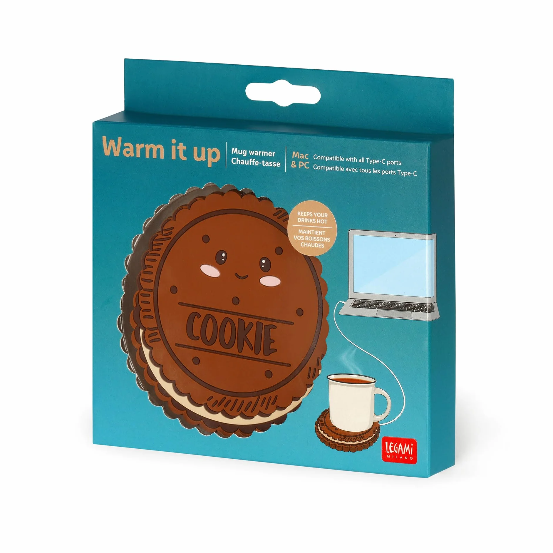 Legami - Podgrzewacz do kubków USB, rozgrzewający, motyw Cookie, idealny do kubków i kubków z płaskim dnem, wejście USB typu C