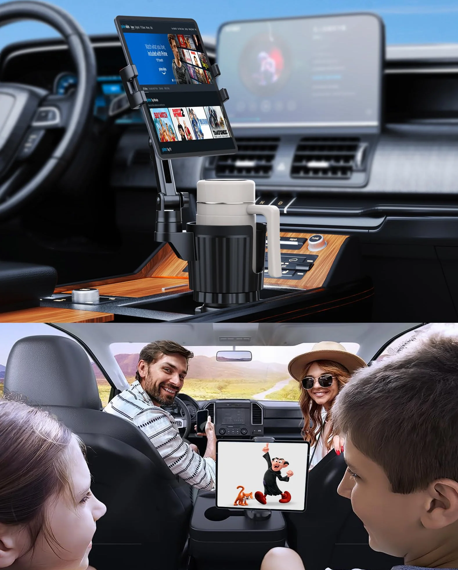 Uchwyt na kubek, uchwyt na tablet, uchwyt samochodowy na iPada z regulowanym ramieniem do tabletu iPhone 3-13 cali iPad Pro Air Mini, Fire, iPhone 15, Galaxy S24 Z Fold 5