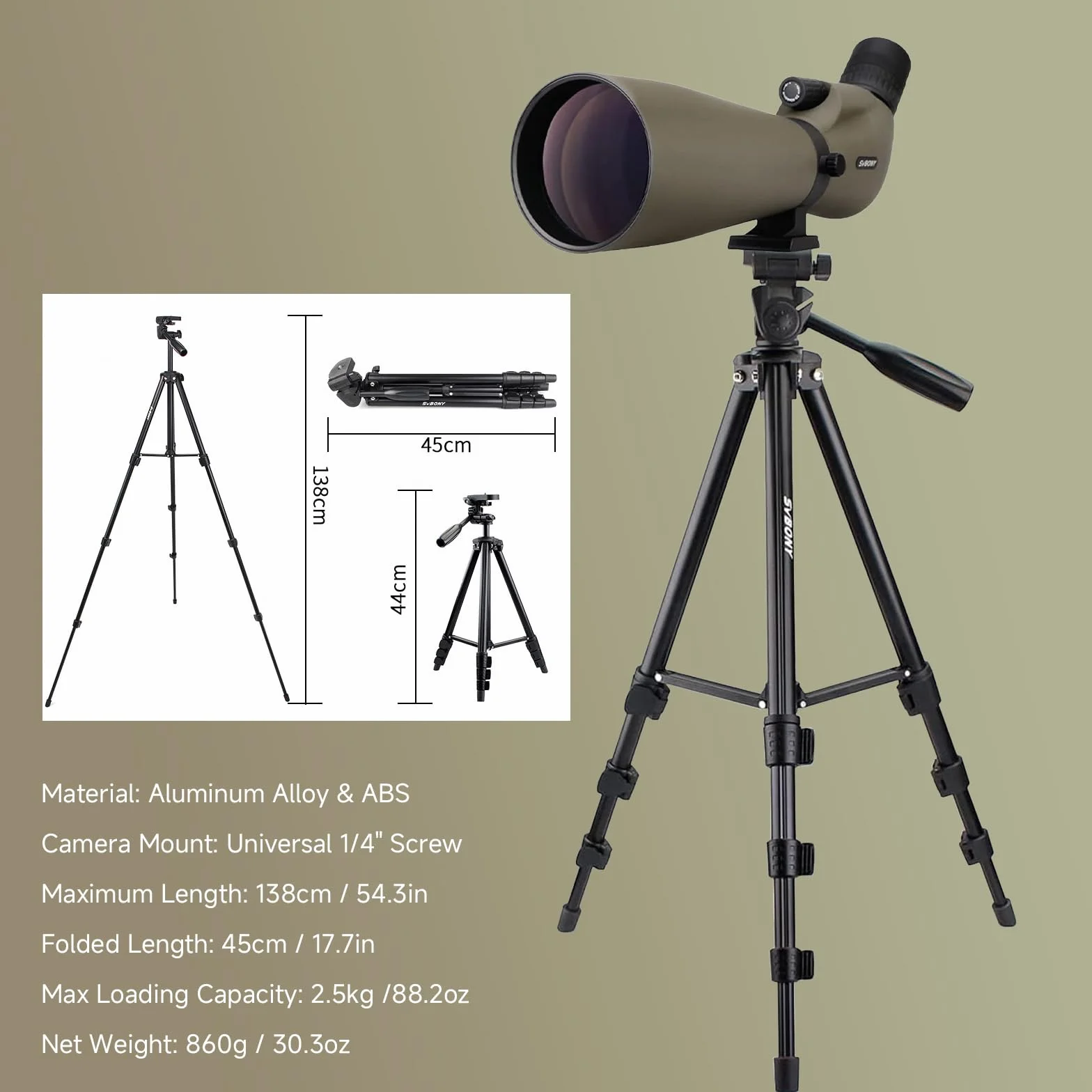 Svbony SV401 20-60x80 Długi widok z podwójnym statywem, wodoodporny FMC optyczny pochylony długi widok strzelanie sportowe do obserwacji ptaków, łucznictwo