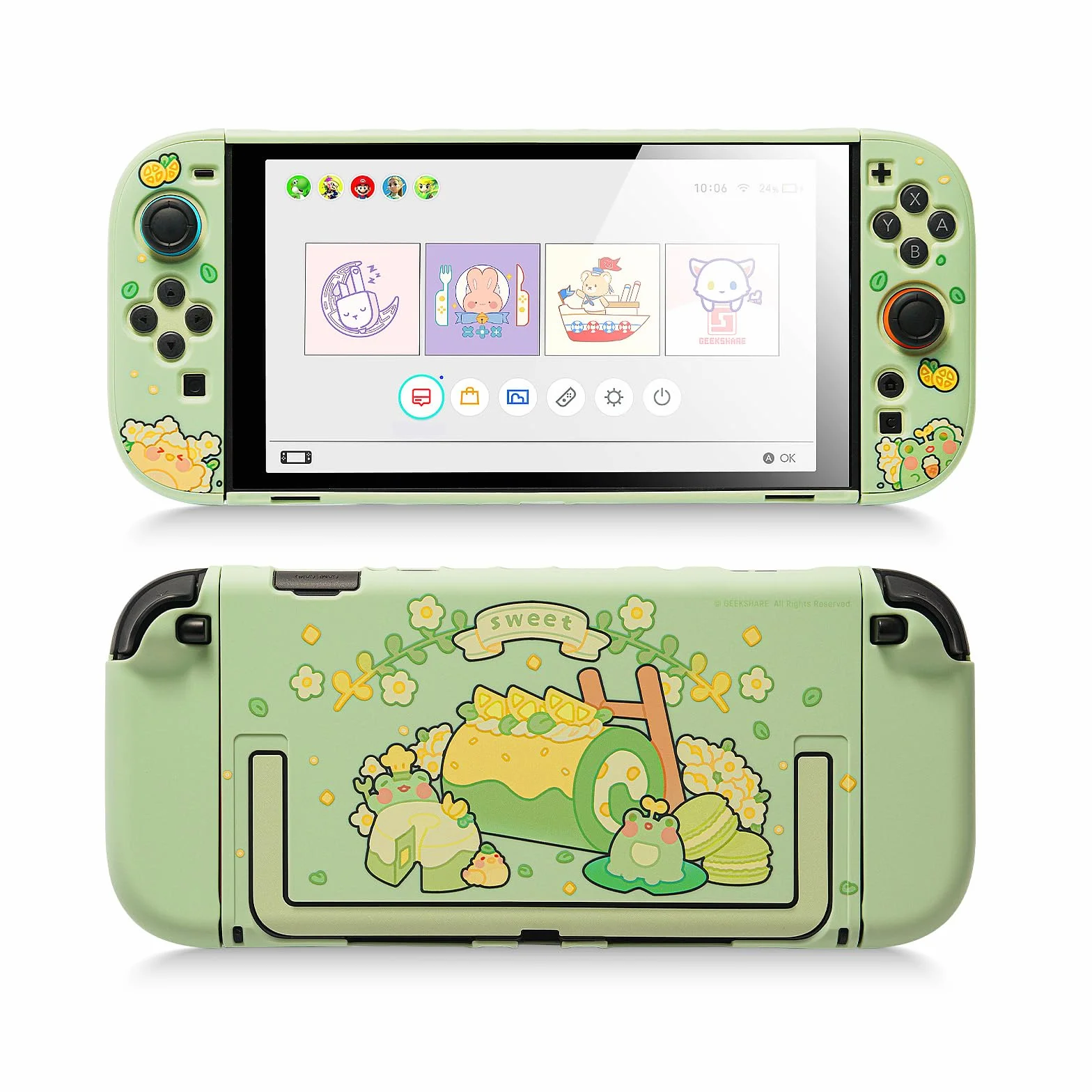 GeekShare Etui ochronne kompatybilne z Switch 2, twarde, smukłe etui PC, konstrukcja dokująca do konsoli Switch 2 i kontrolera JC – żaba Matcha