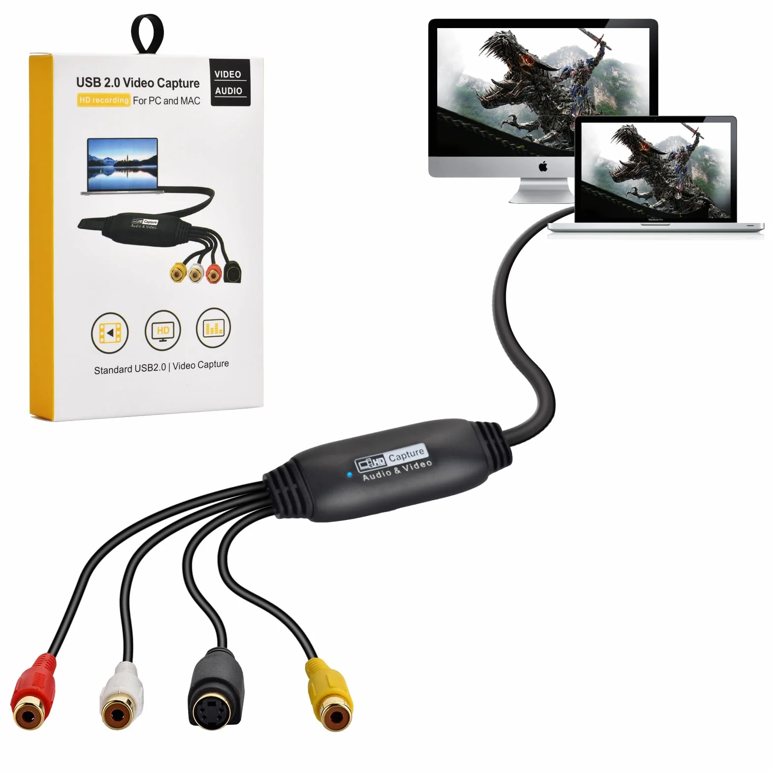 Konwerter VHS na cyfrowy, karta przechwytywania wideo USB 2.0 karta przechwytywania audio wideo urządzenie stare VHS Mini DV Hi8 DVD VCR na cyfrowy konwerter dla komputerów Mac, obsługa komputera