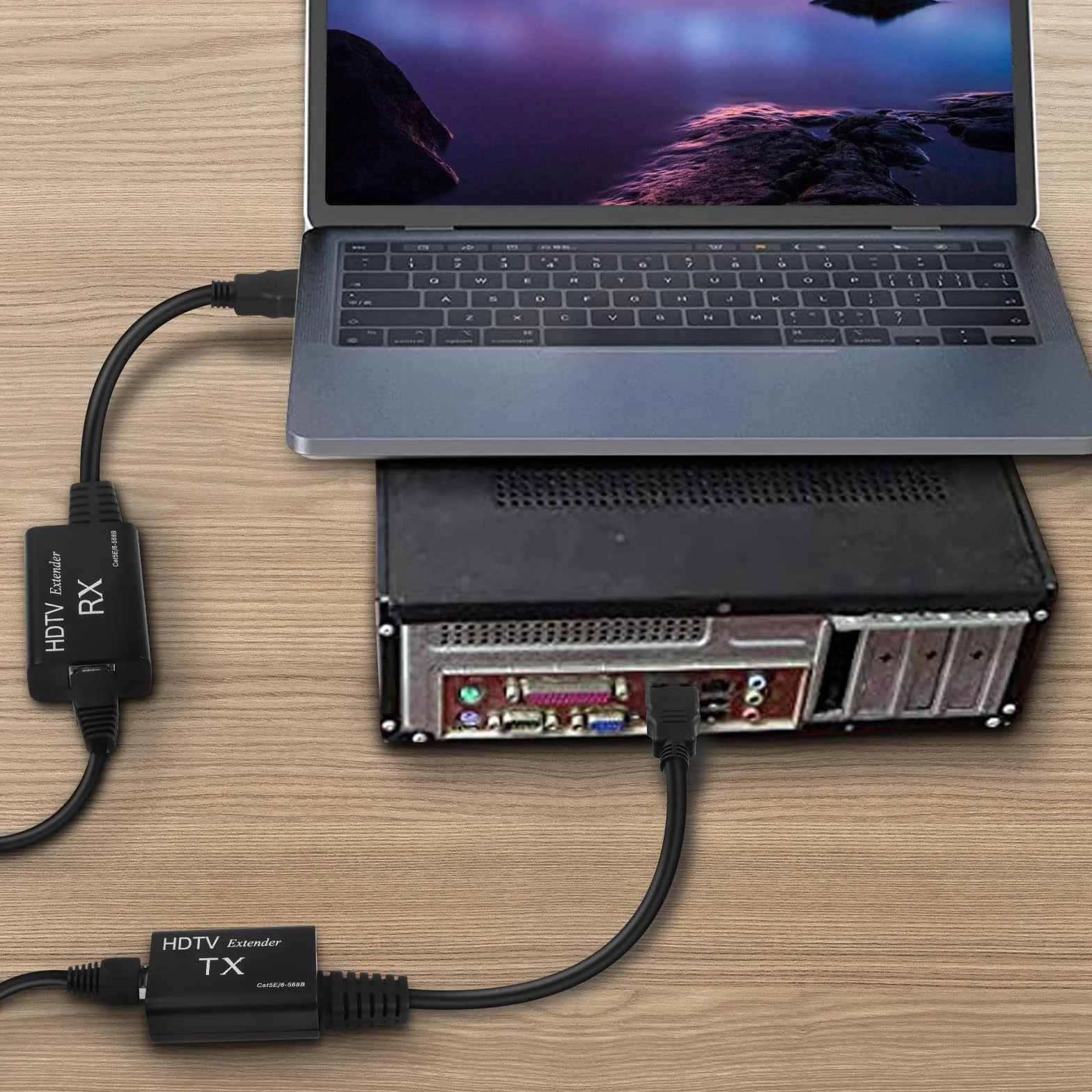 XMSJSIY Przedłużacz HDMI, męski na RJ45, przedłużacz sieciowy LAN, konwerter 60 m, wzmacniacz Over Cat 5e/6 1080p do 60 m, przedłużacz do HDTV HDPC 4K 2K (60 m) - konieczność regulacji odległości
