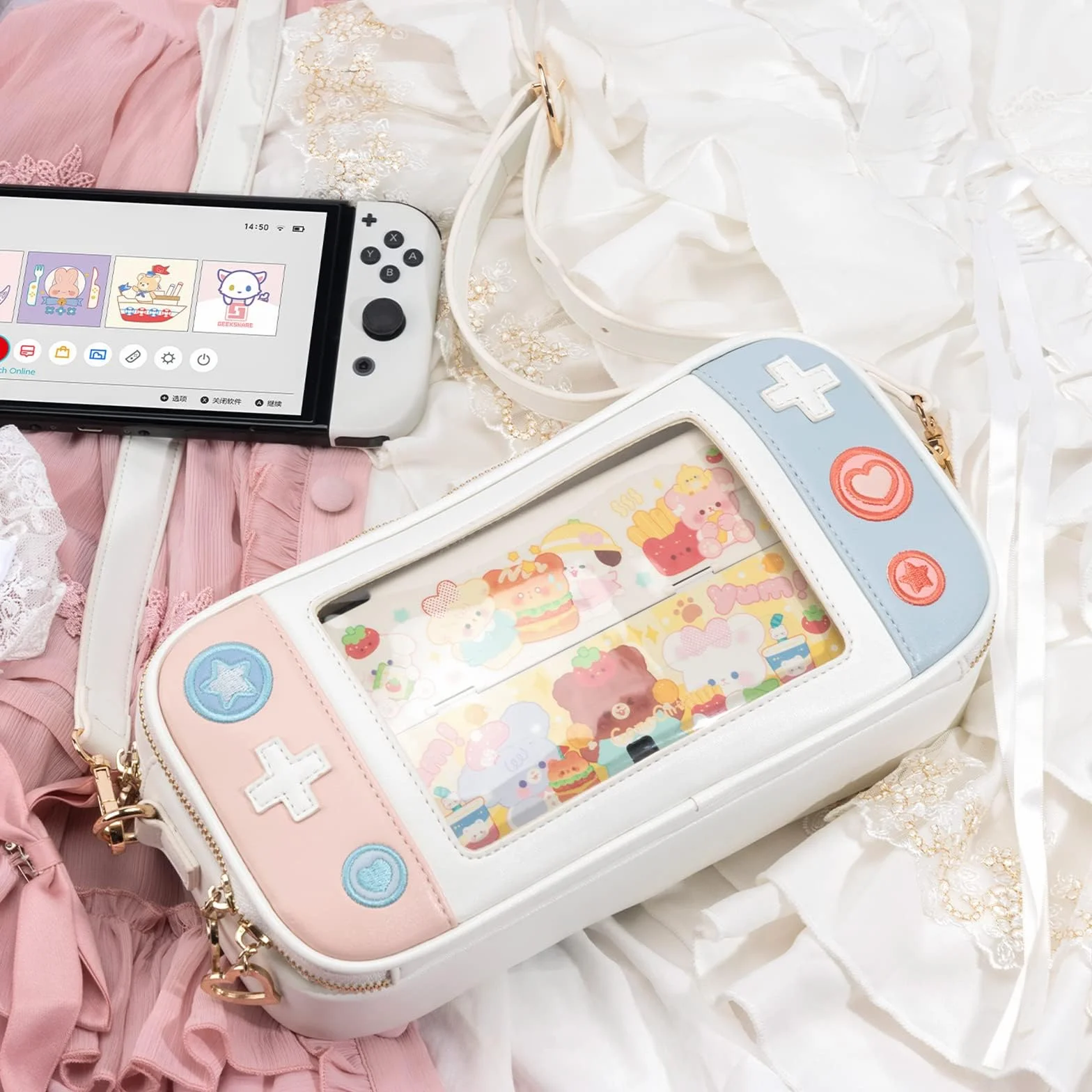 GeekShare Play Game Crossbody Torba do przenoszenia Kompatybilna z Nintendo Switch/Switch OLED - Portable Hardshell Smukły futerał podróżny Fit Switch Konsola i akcesoria do gier