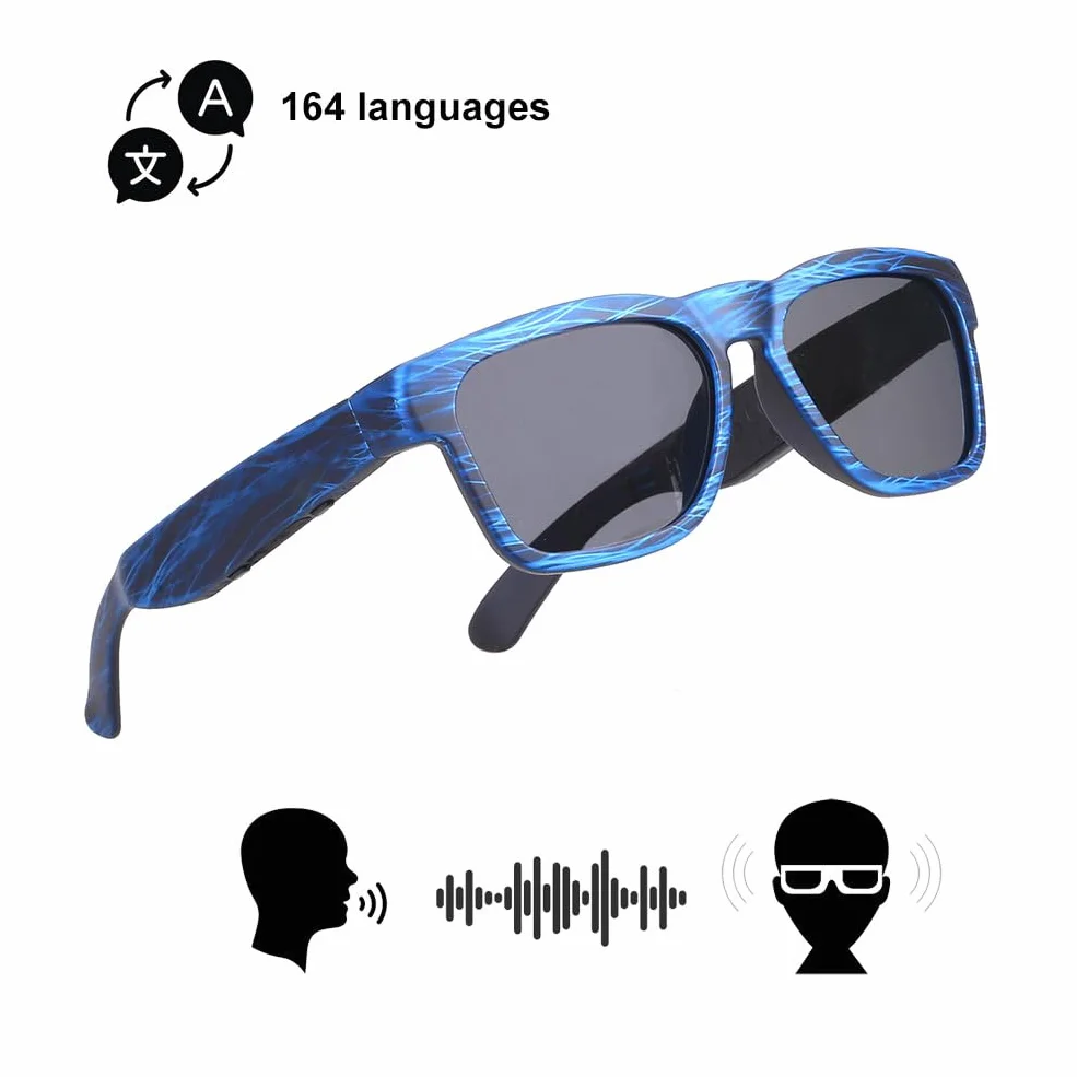 OhO sunshine Inteligentne okulary do tłumaczenia AI z głośnikiem Bluetooth z soczewką fotochromową do użytku na zewnątrz i wewnątrz, NIEBIESKI, Rozmiar Uniwersalny