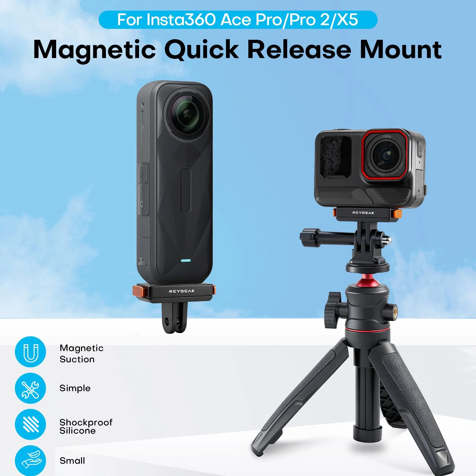 REYGEAK Magnetyczny uchwyt do szybkiej wymiany do Insta360 Ace Pro/Ace Pro 2/X5, lepszy niż oryginalny magnetyczny uchwyt adaptera (1 sztuka)